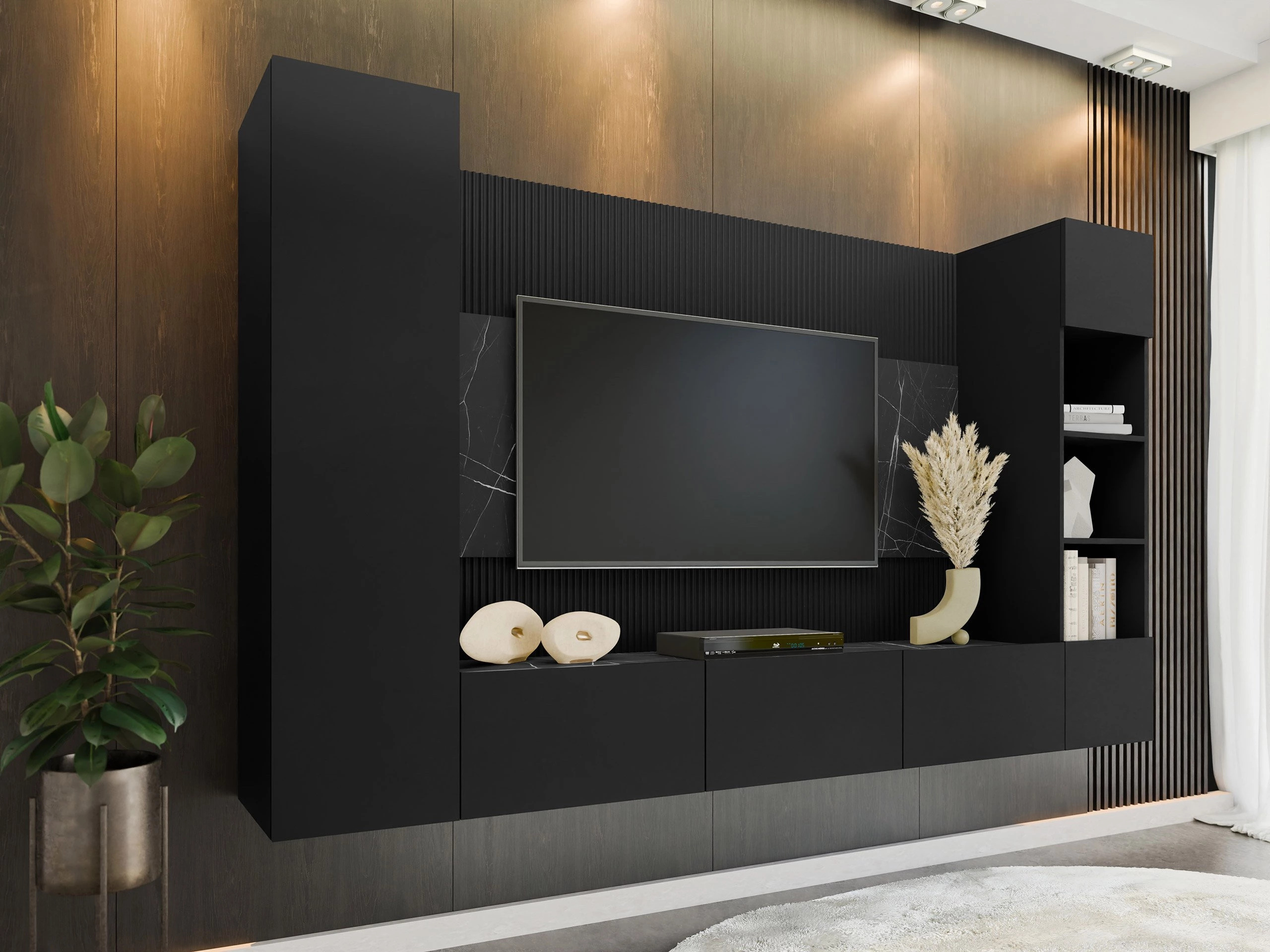 Conjunto de salón Comfivo Salix IV (Negro + Mármol negro)