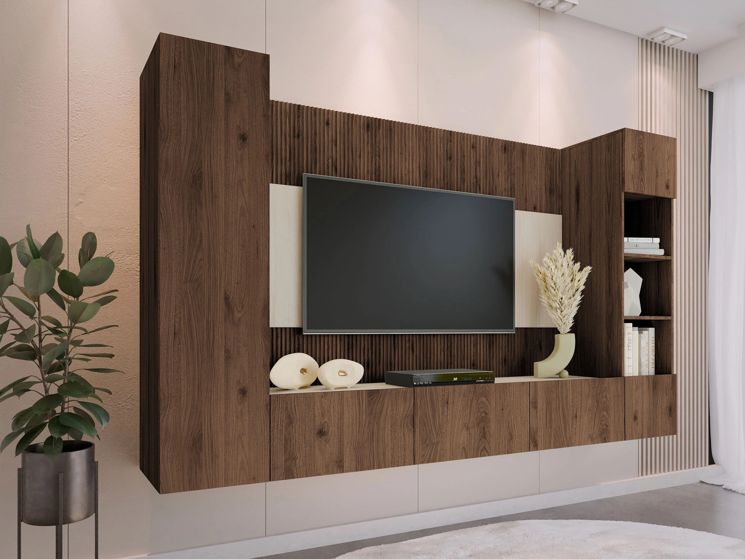 Conjunto de salón Comfivo Salix IV (Nogal + Travertino claro)
