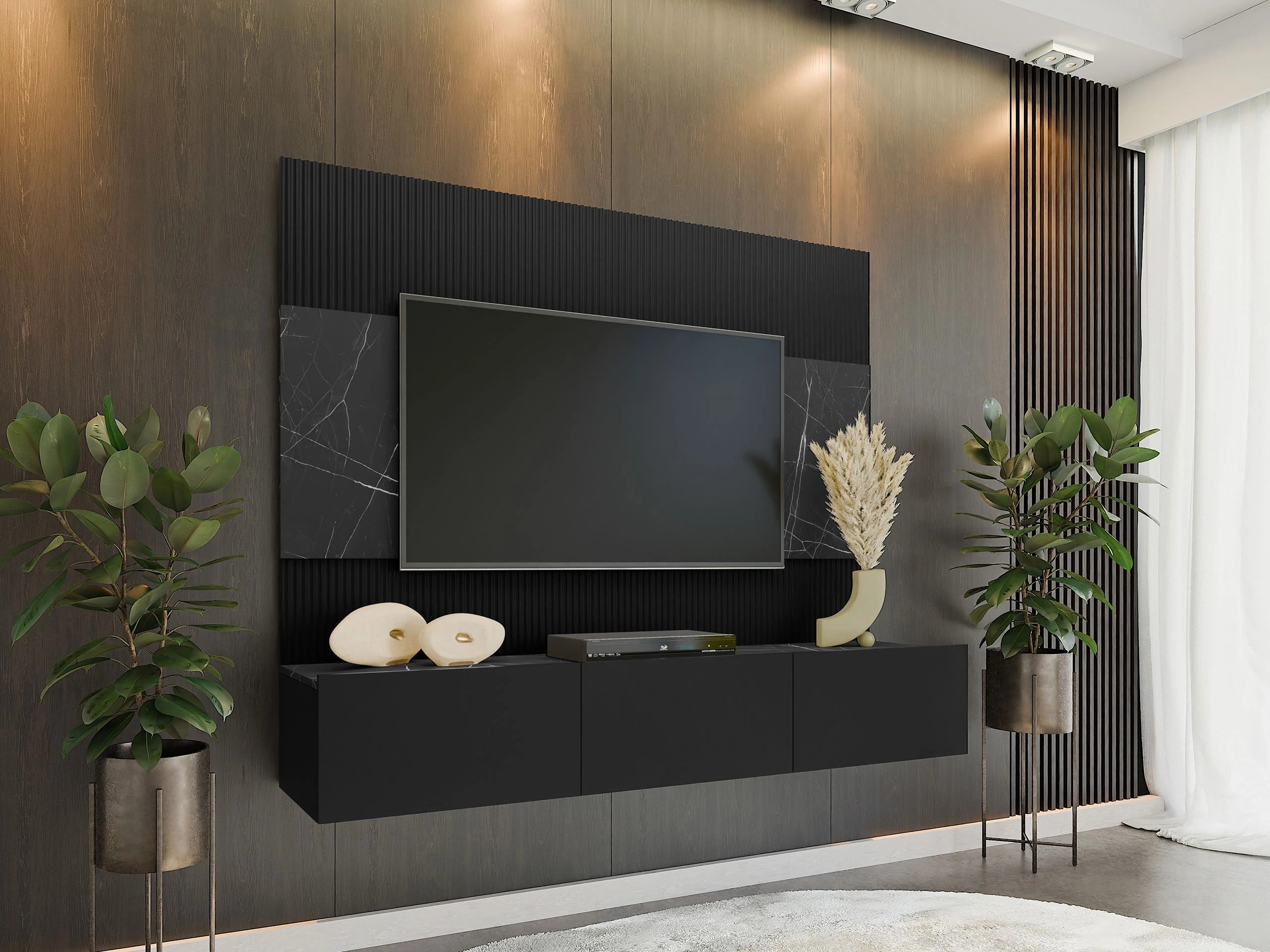 Conjunto de salón Comfivo Salix (Negro + Mármol negro)