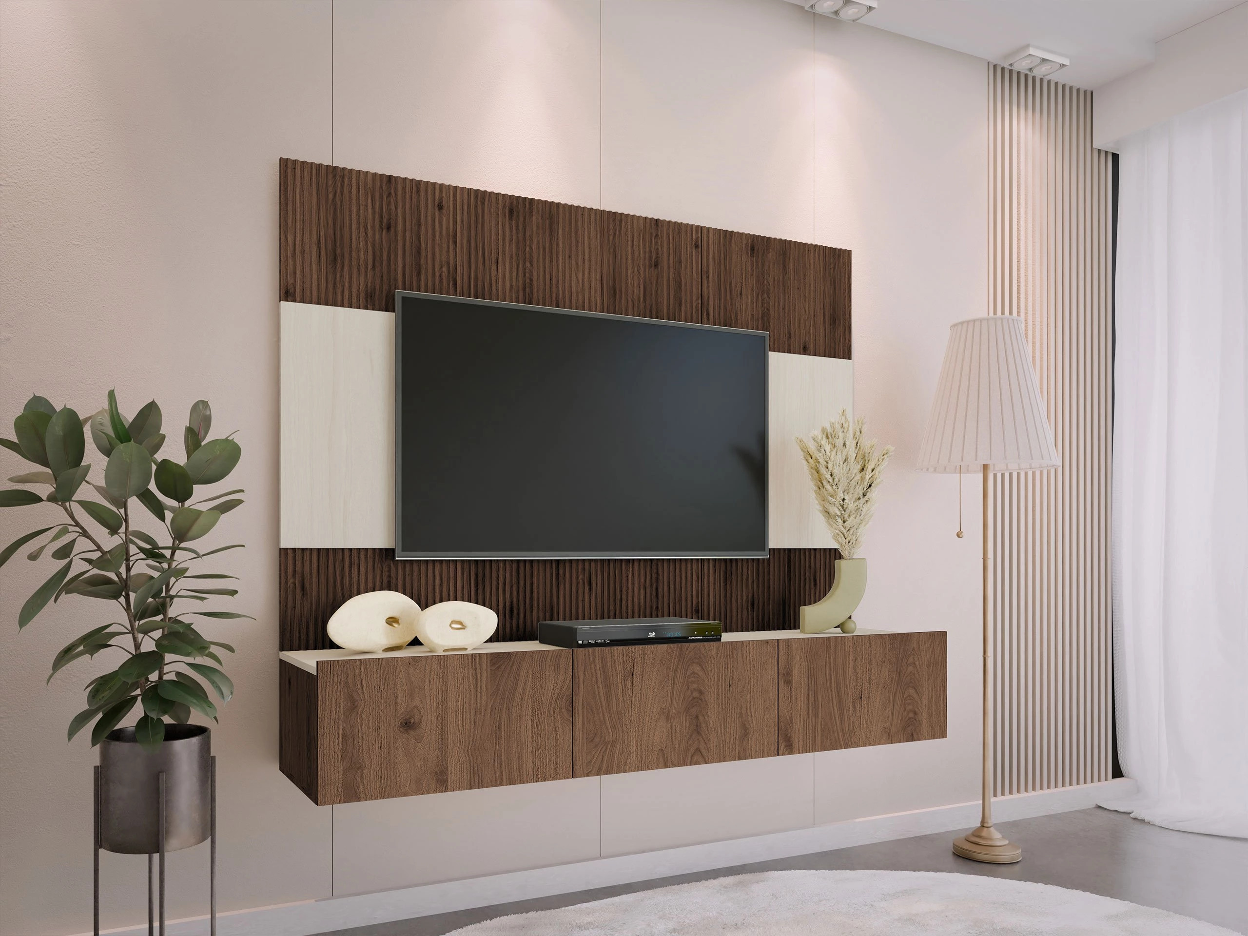 Conjunto de salón Comfivo Salix (Nogal + Travertino claro)