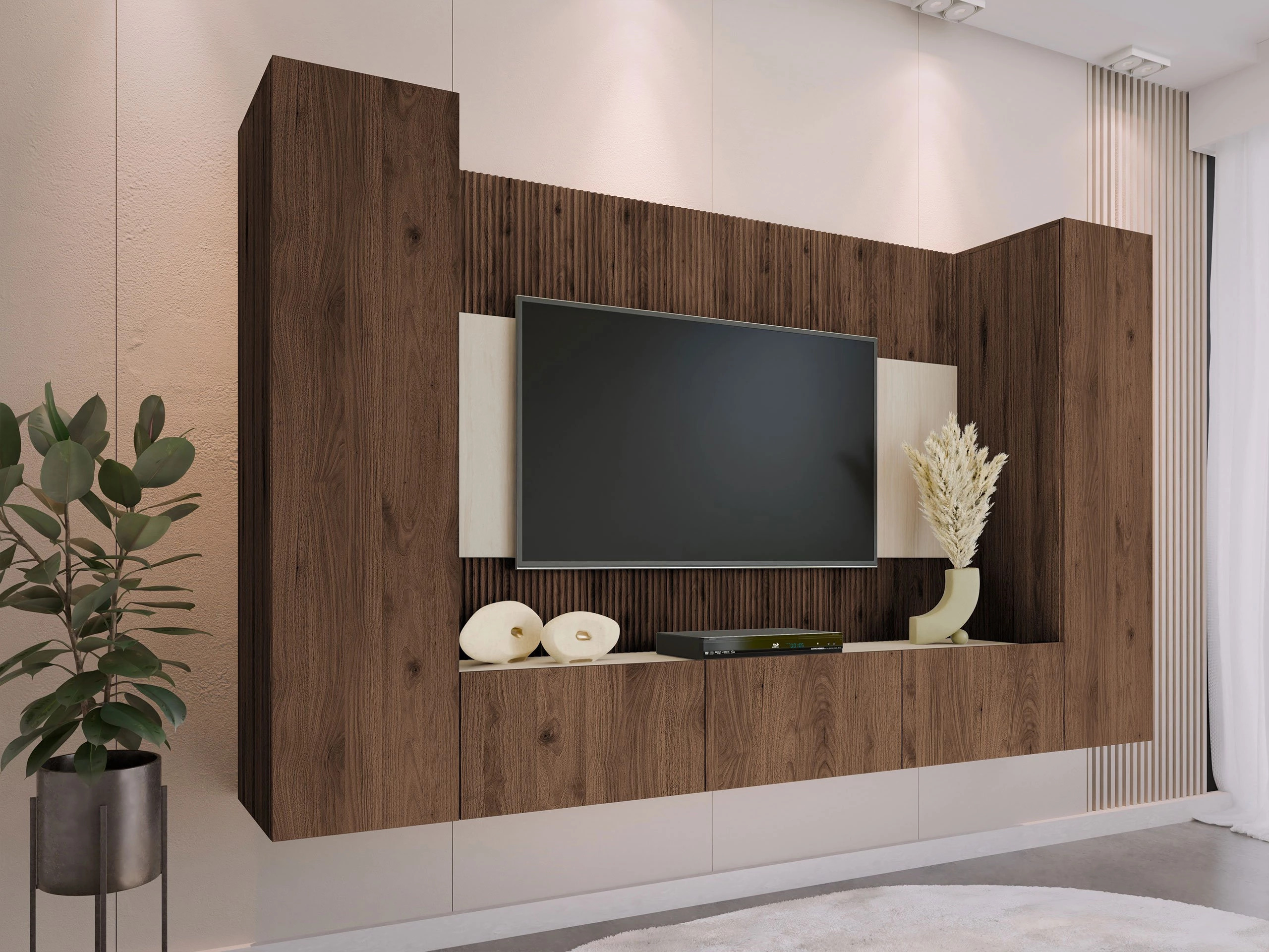 Conjunto de salón Comfivo Salix V (Nogal + Travertino claro)