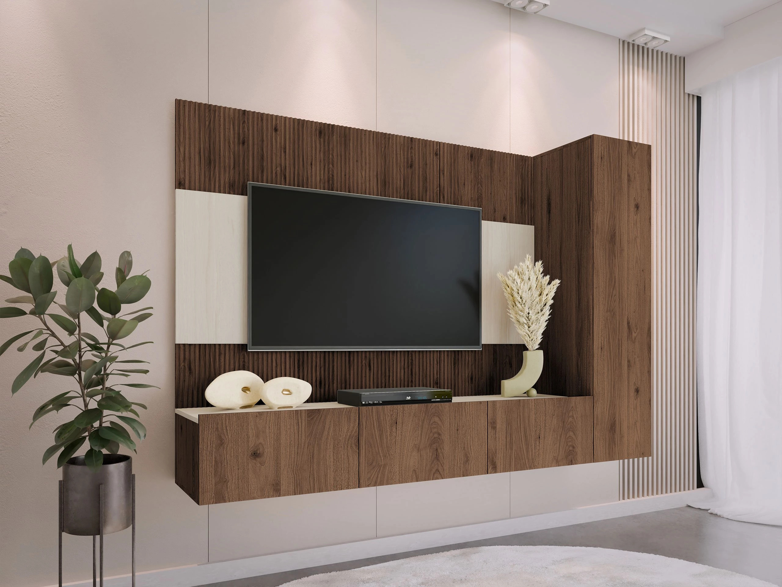 Conjunto de salón Comfivo Salix VI (Nogal + Travertino claro)
