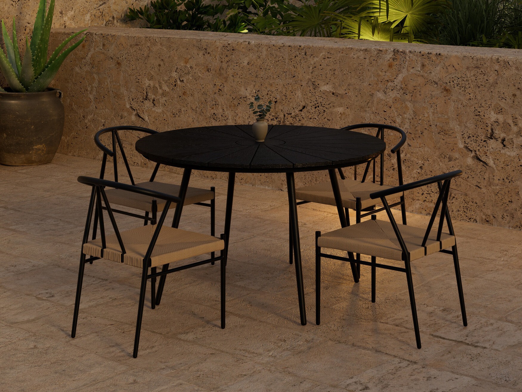 Conjunto de mesa y sillas Dallas 5254 (Negro + beige)