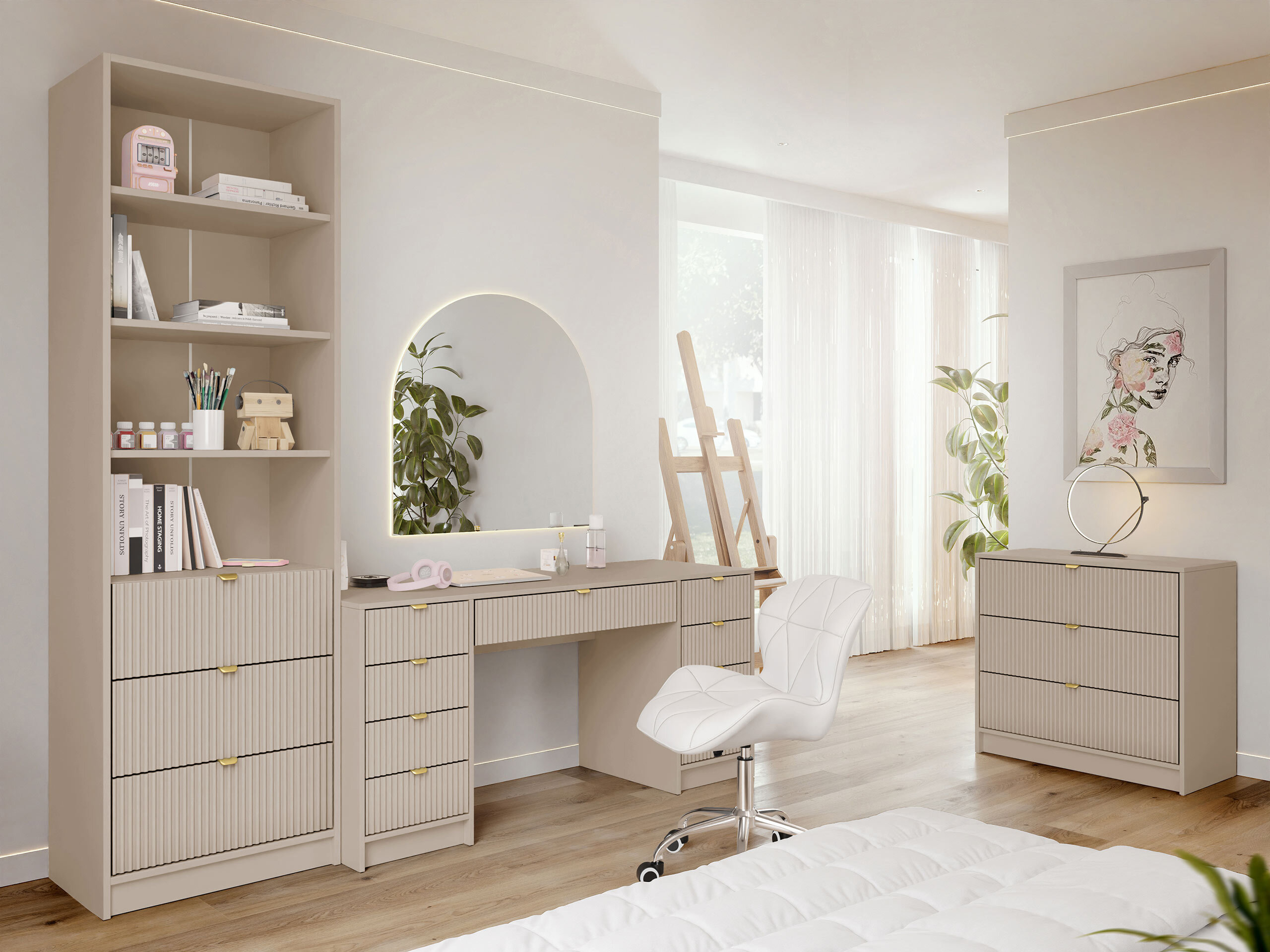 Conjunto para oficina en casa Comfivo Papilio VI (Beige)