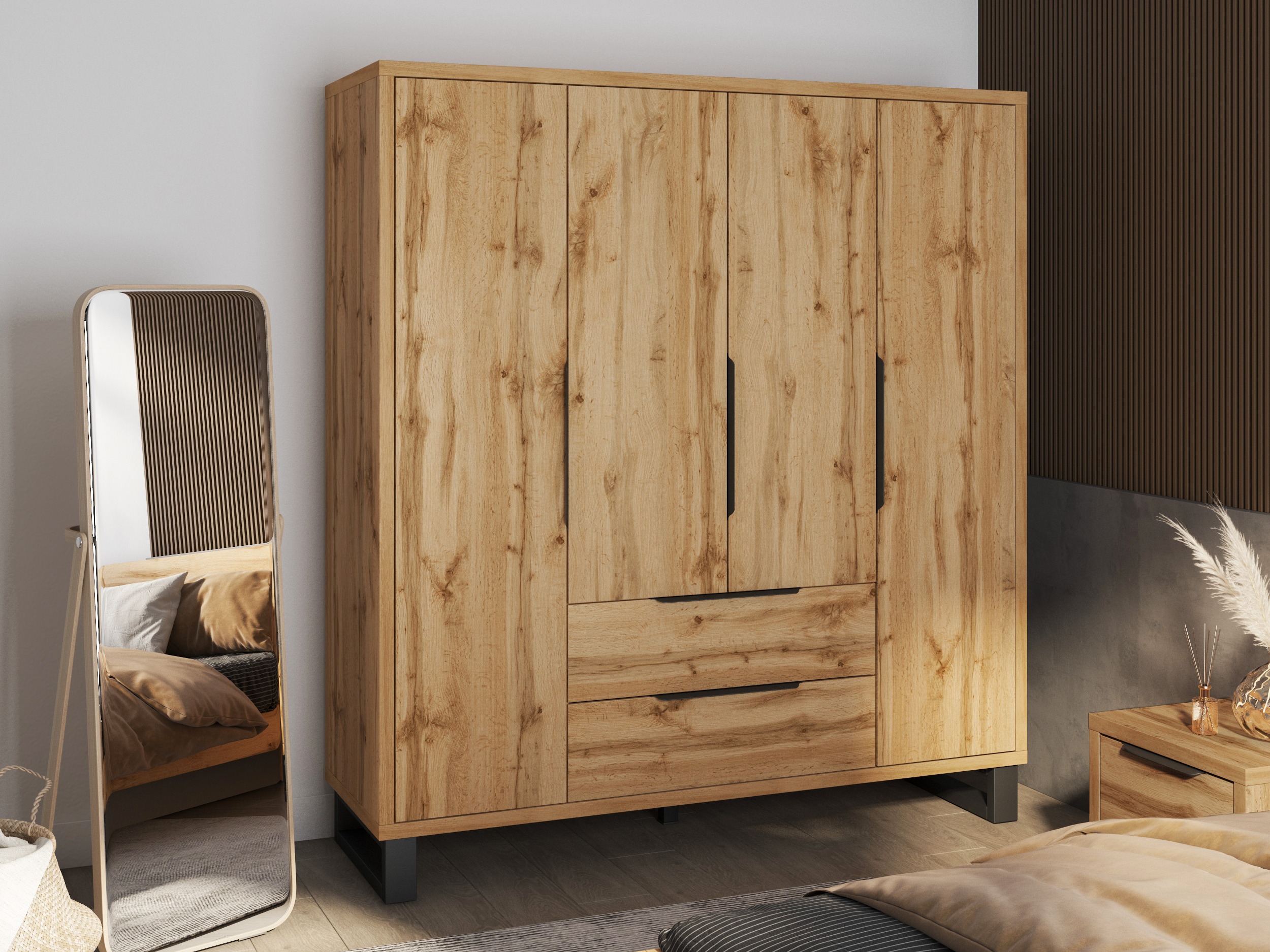 Armario Avicavu 122 (Roble wotan + Negro)