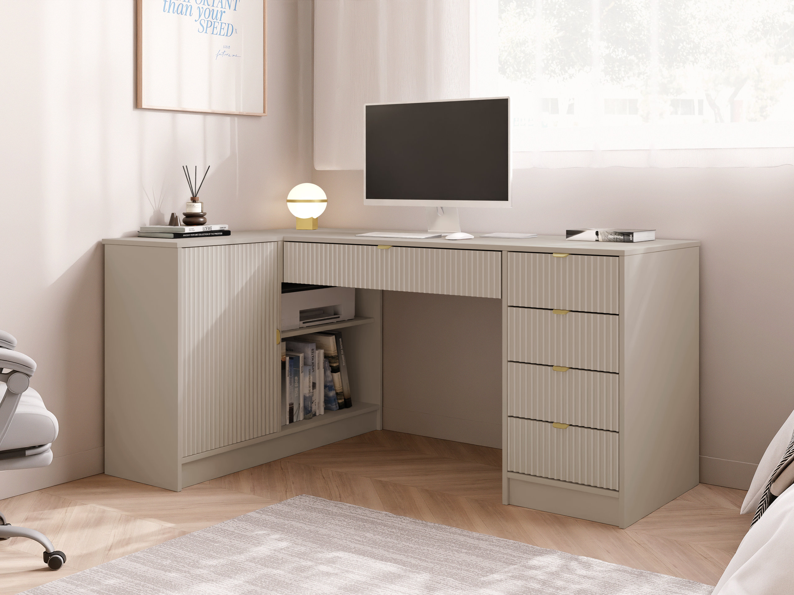 Mesa de ordenador esquinera Comfivo Papilio II (Beige)