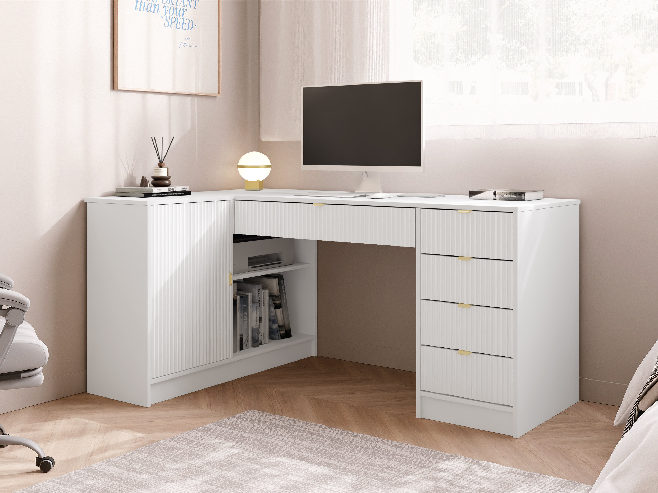Mesa de ordenador esquinera Comfivo Papilio II (Blanco)