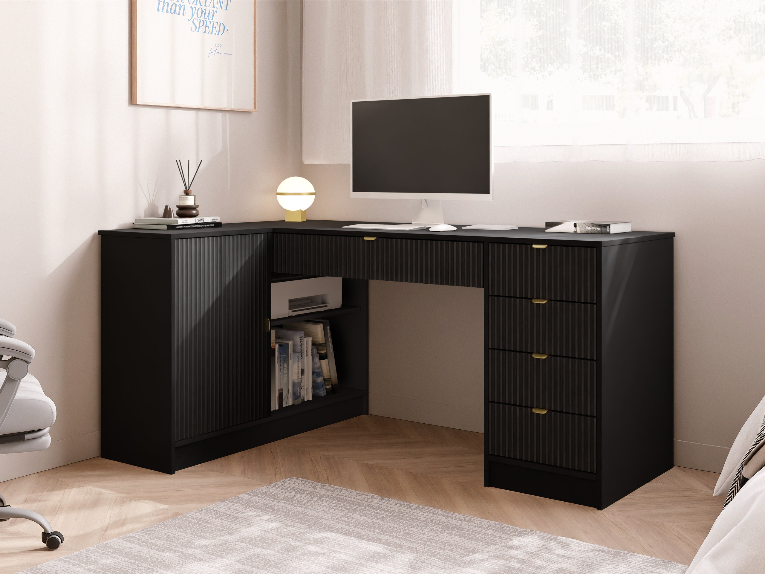 Mesa de ordenador esquinera Comfivo Papilio II (Negro)