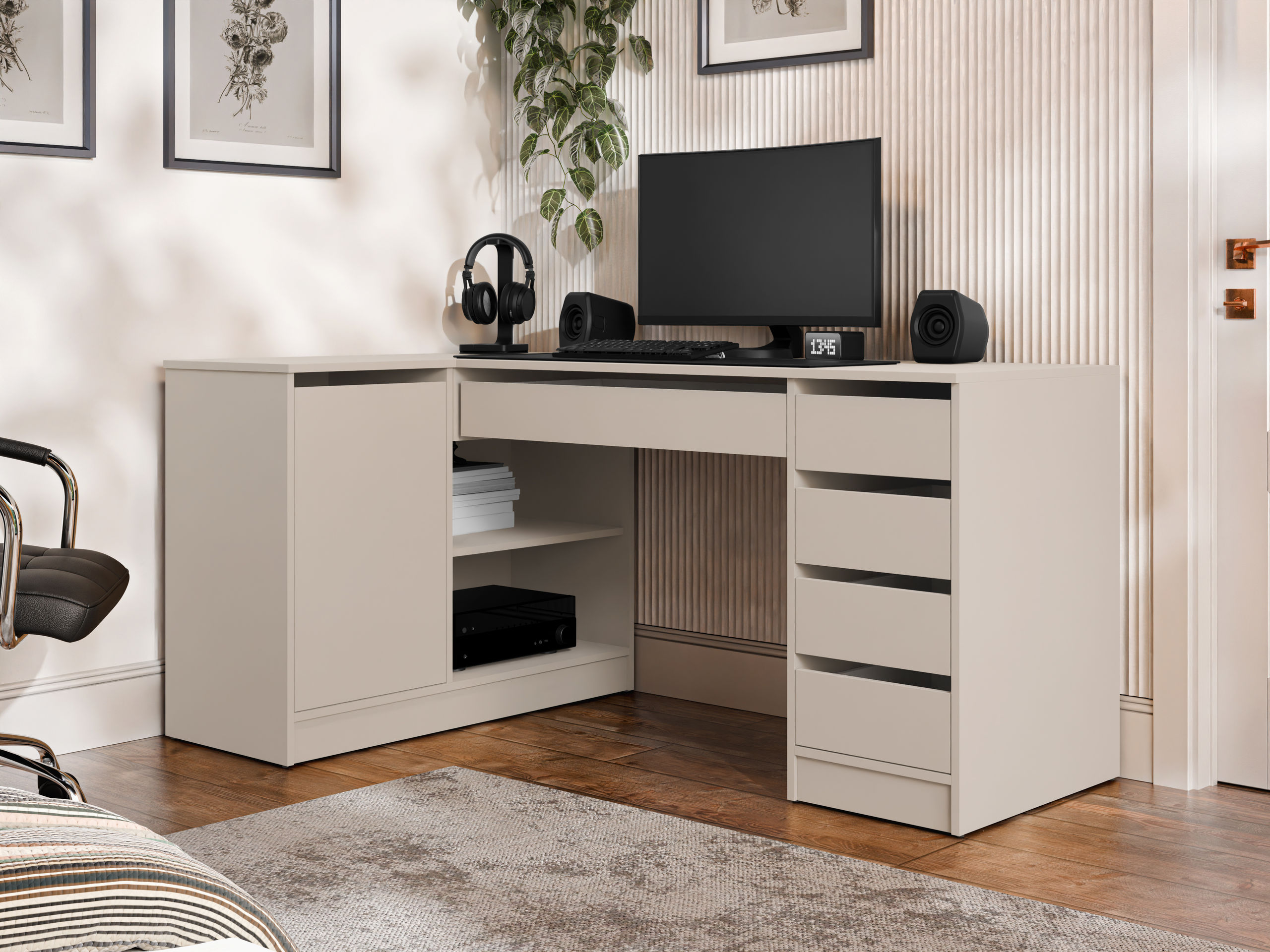 Mesa de ordenador esquinera Comfivo Terros III (Beige)