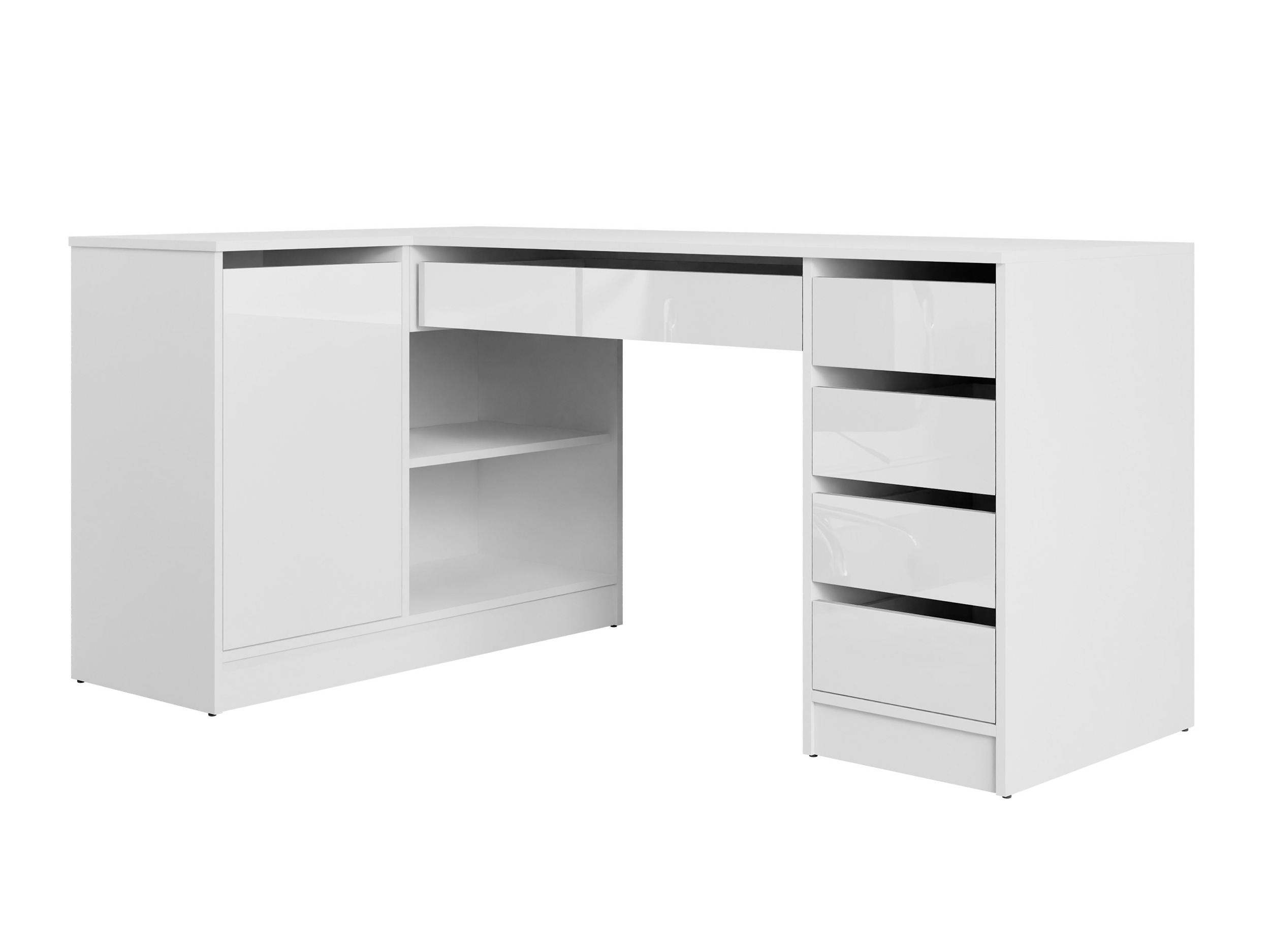 Mesa de ordenador esquinera Comfivo Terros III (Blanco brillante + Blanco)