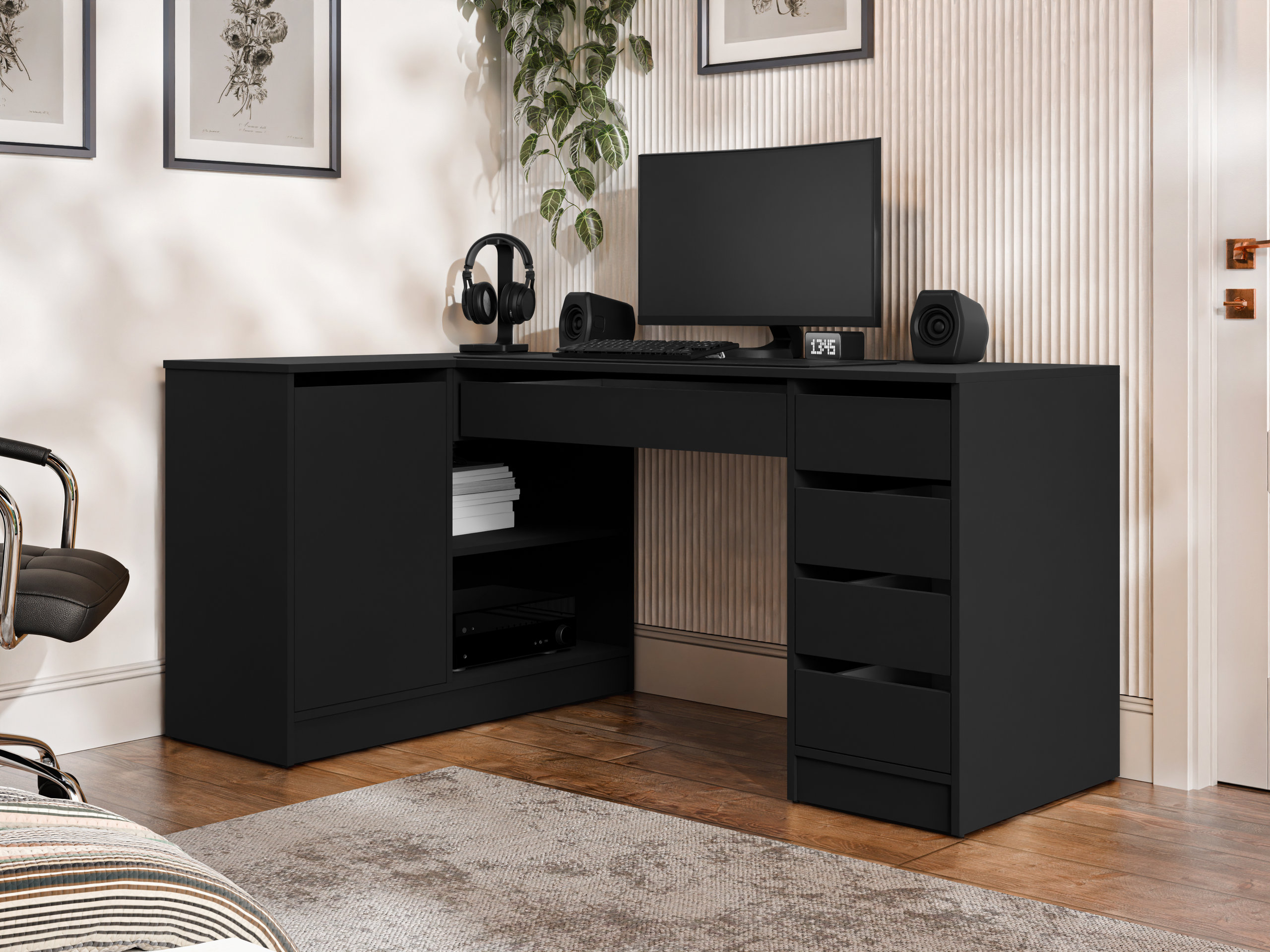 Mesa de ordenador esquinera Comfivo Terros III (Negro)