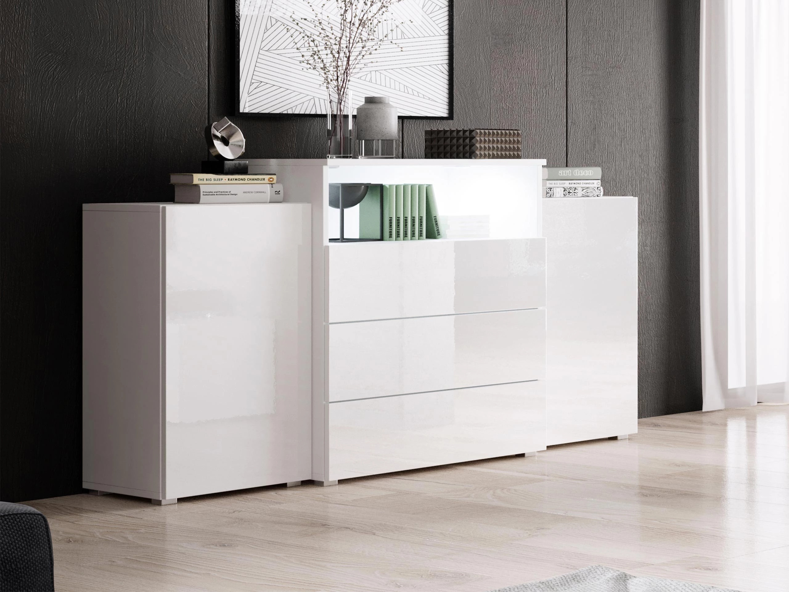 Cómoda Sarasota 127 (Blanco + Blanco brillante)
