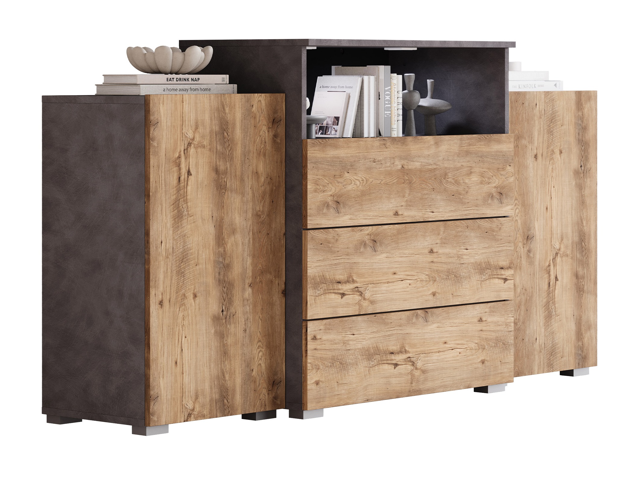 Cómoda Sarasota 127 (Madera gris + Castaña)