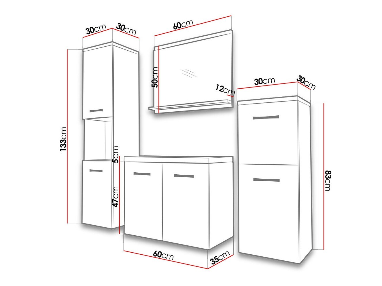 Conjunto de mueble de baño Sarasota 108 (Madera gris + Castaña)