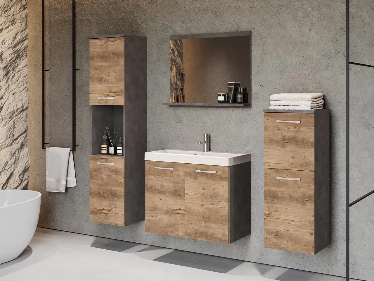 Conjunto de mueble de baño Sarasota 108 (Madera gris + Castaña)