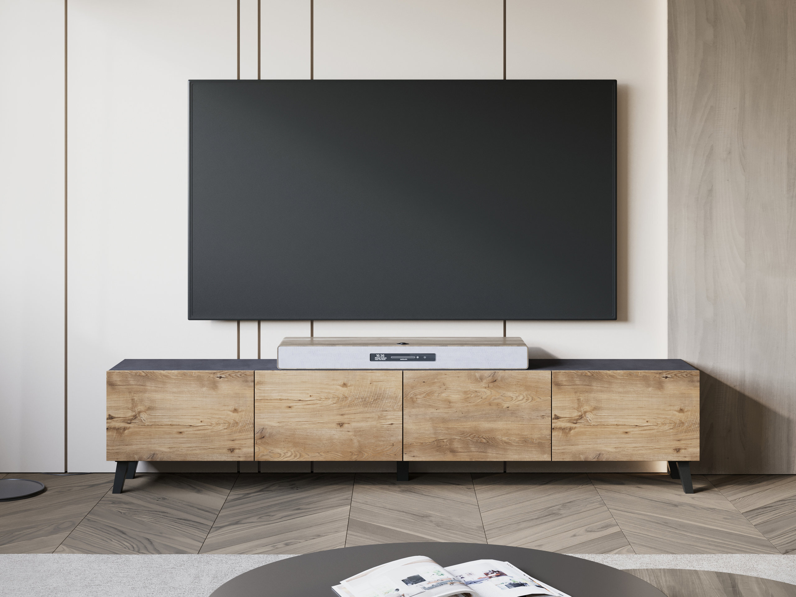 Mueble TV Levtive 101 (Madera gris + Castaña)