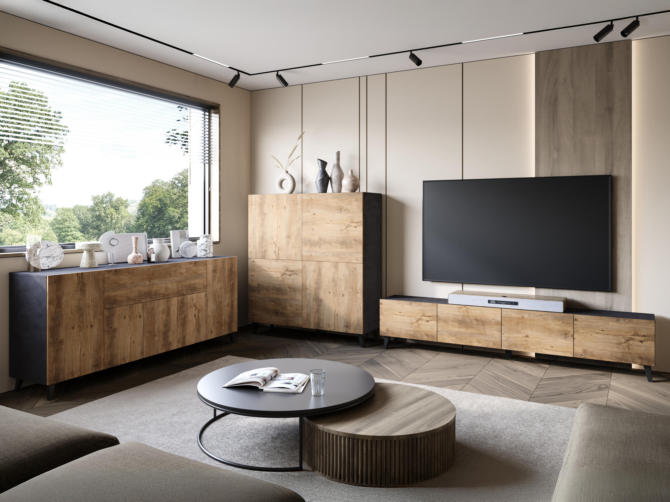 Conjunto de salón Levtive 104 (Madera gris + Castaña)