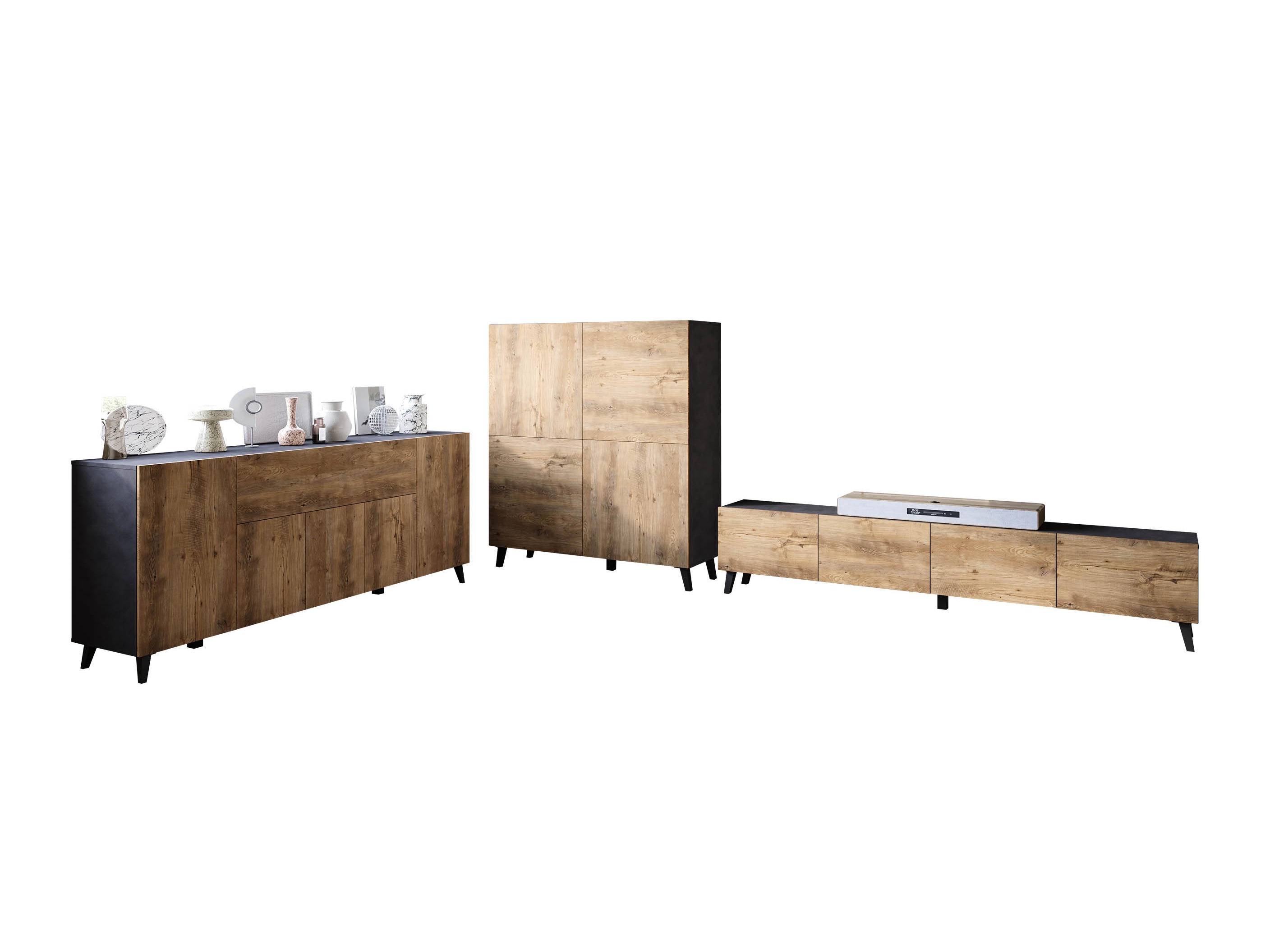 Conjunto de salón Levtive 104 (Madera gris + Castaña)