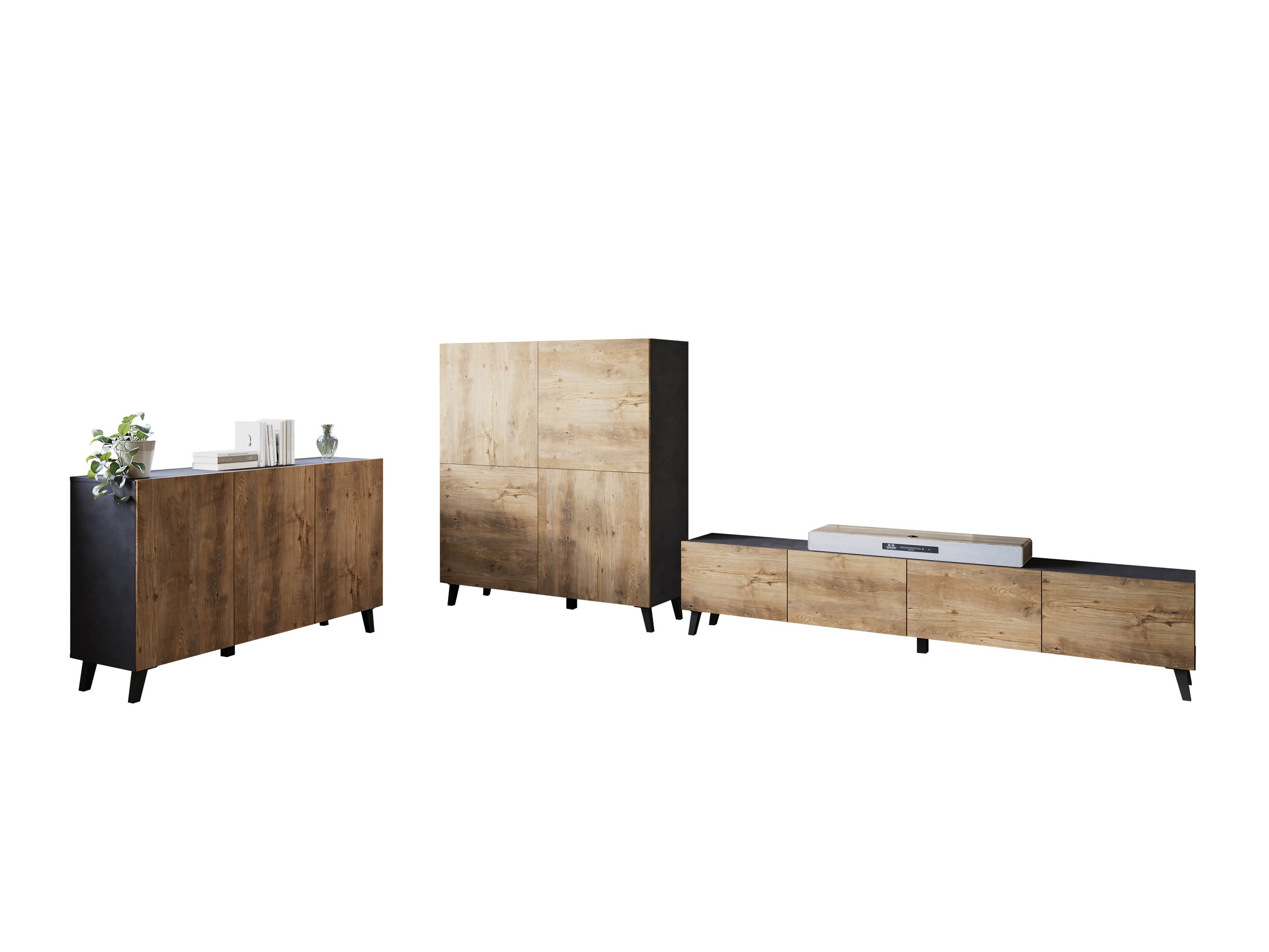 Conjunto de salón Levtive 105 (Madera gris + Castaña)