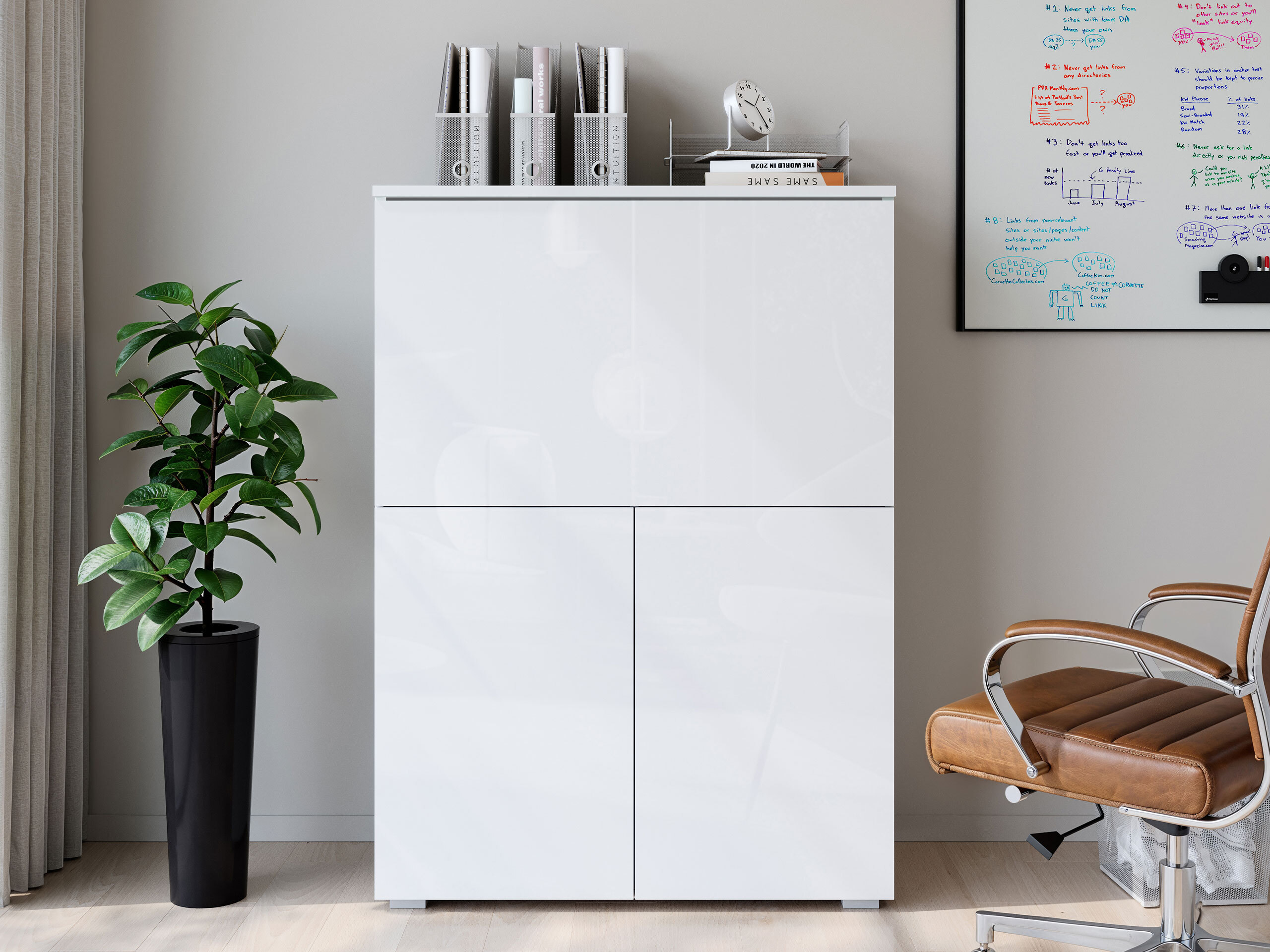 Aparador Mirfivo 107 (Blanco + Blanco brillante)