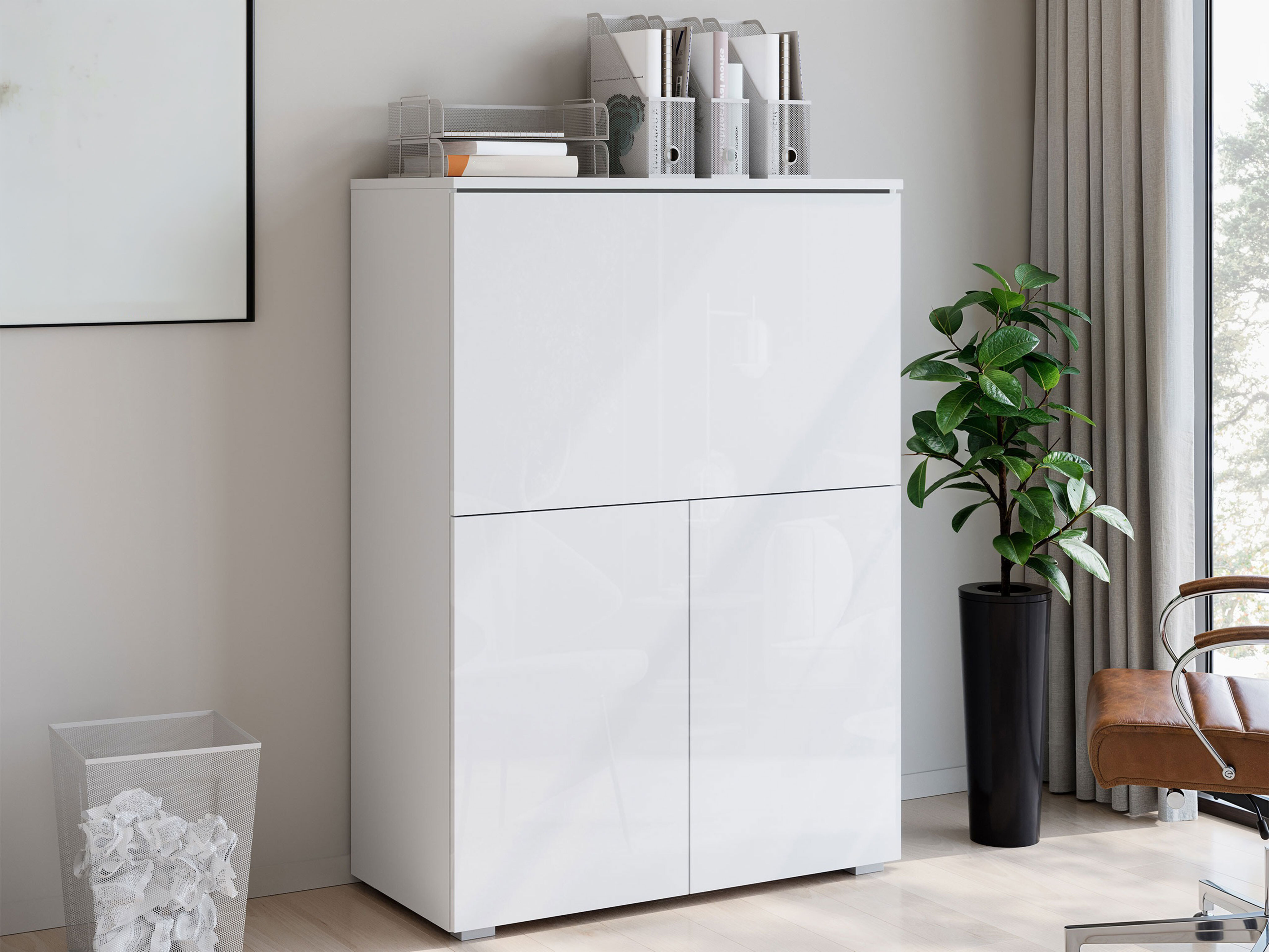 Aparador Mirfivo 107 (Blanco + Blanco brillante)