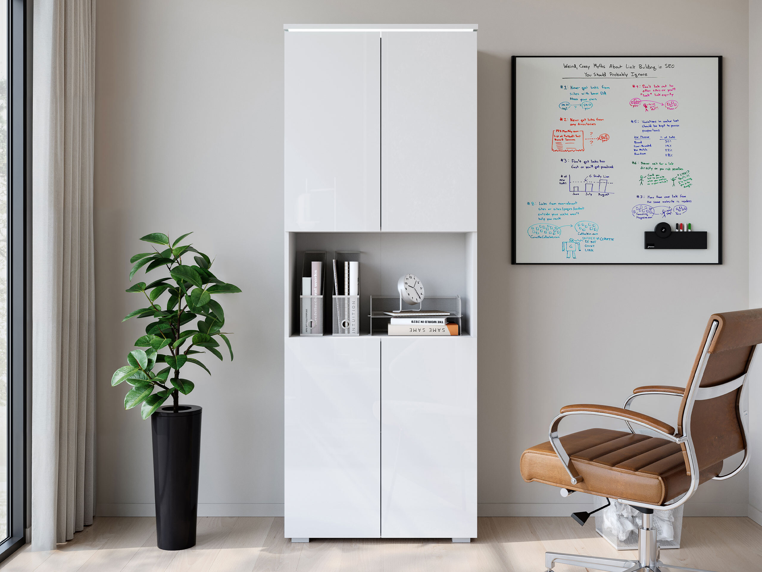 Estantería Mirfivo 106 (Blanco + Blanco brillante)