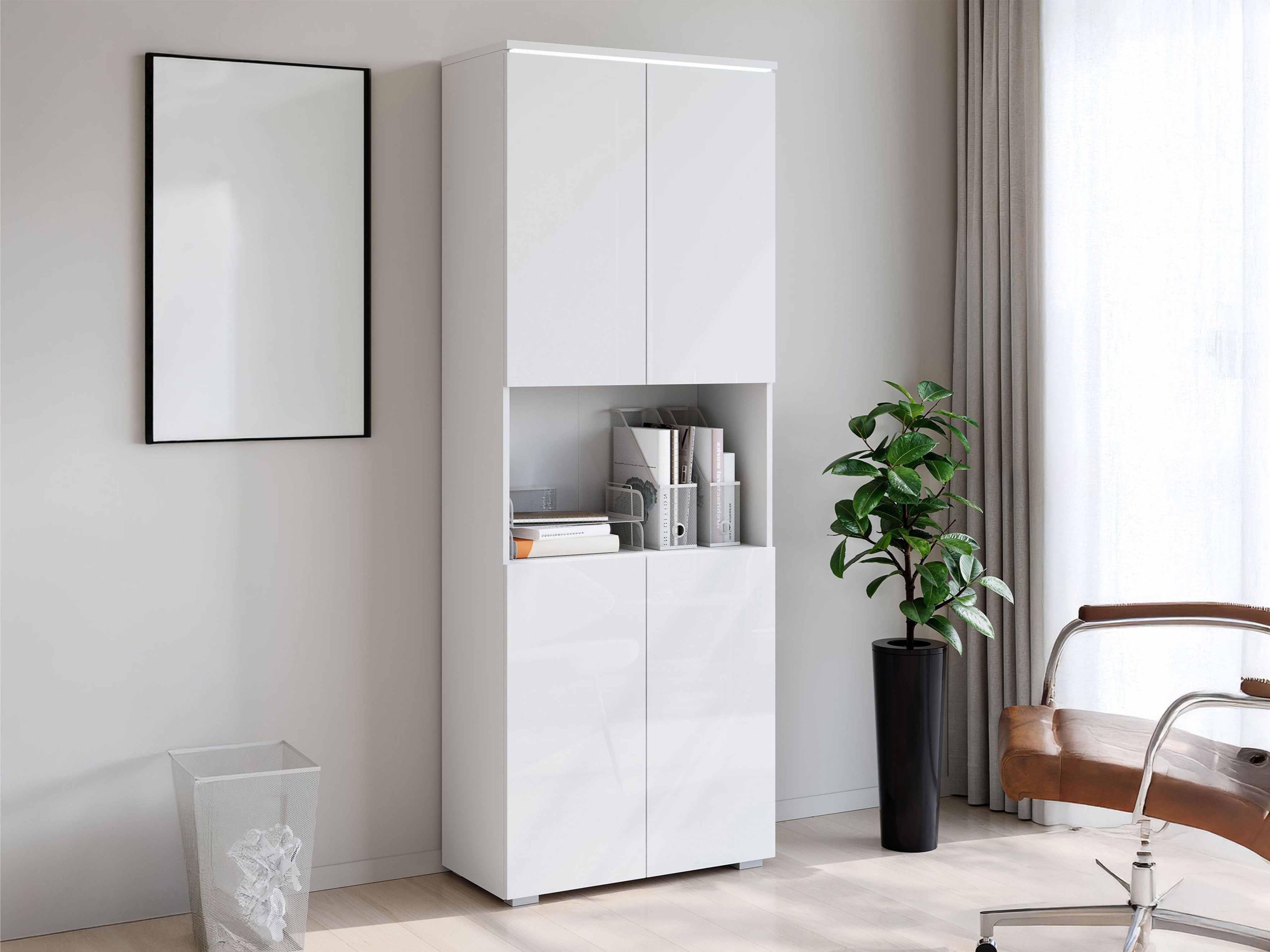 Estantería Mirfivo 106 (Blanco + Blanco brillante)