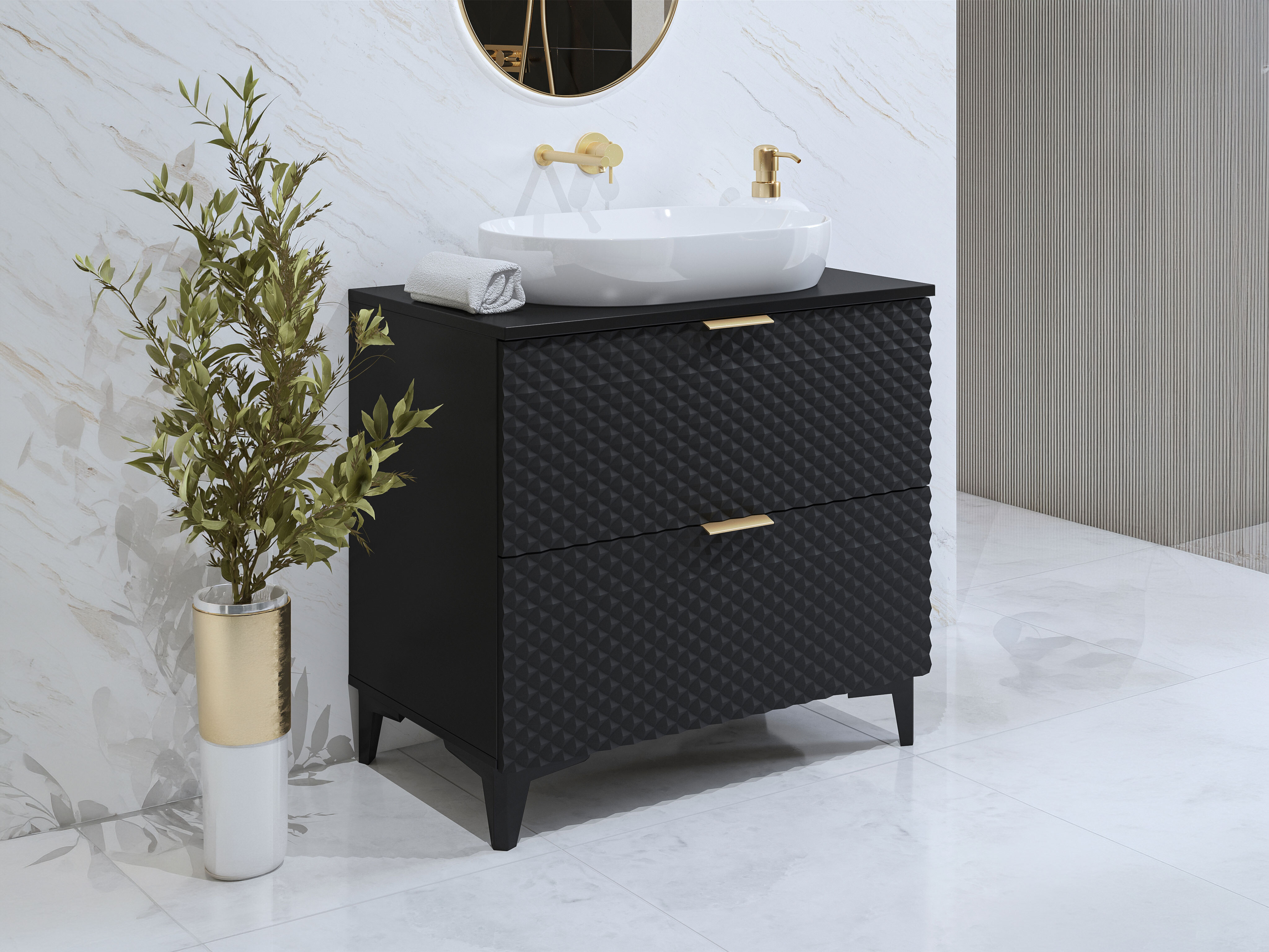 Armario de baño de pie para lavabo Liretu 102 (Negro)