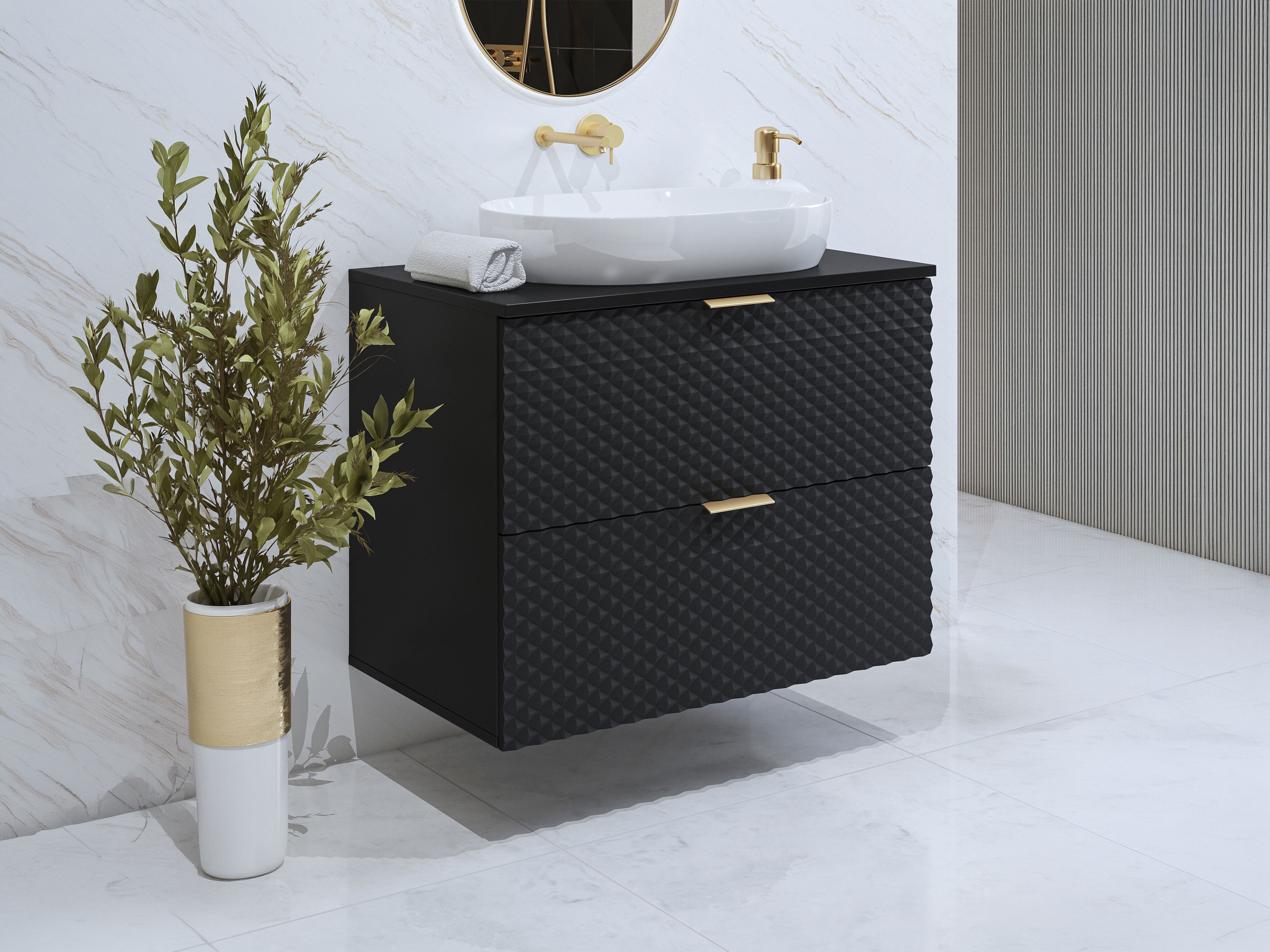 Armario de baño colgante para lavabo Liretu 107 (Negro)