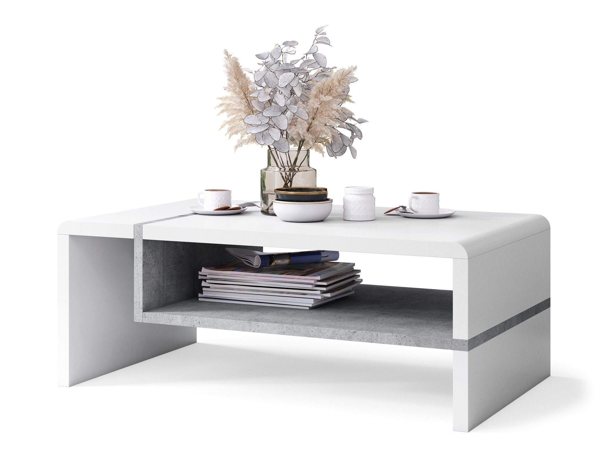 Mesa de centro Glendale 102 (Blanco + Hormigón)