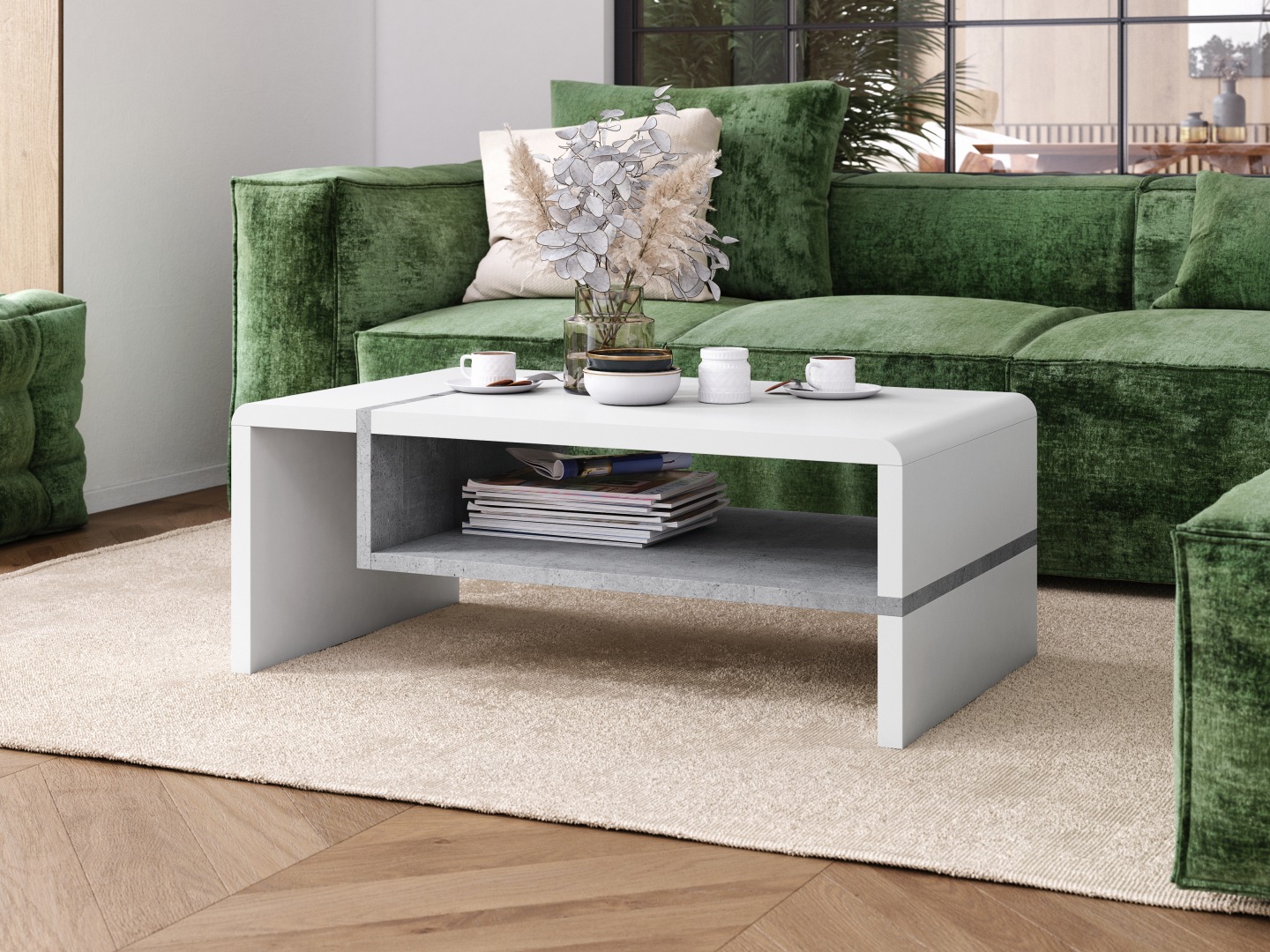 Mesa de centro Glendale 102 (Blanco + Hormigón)