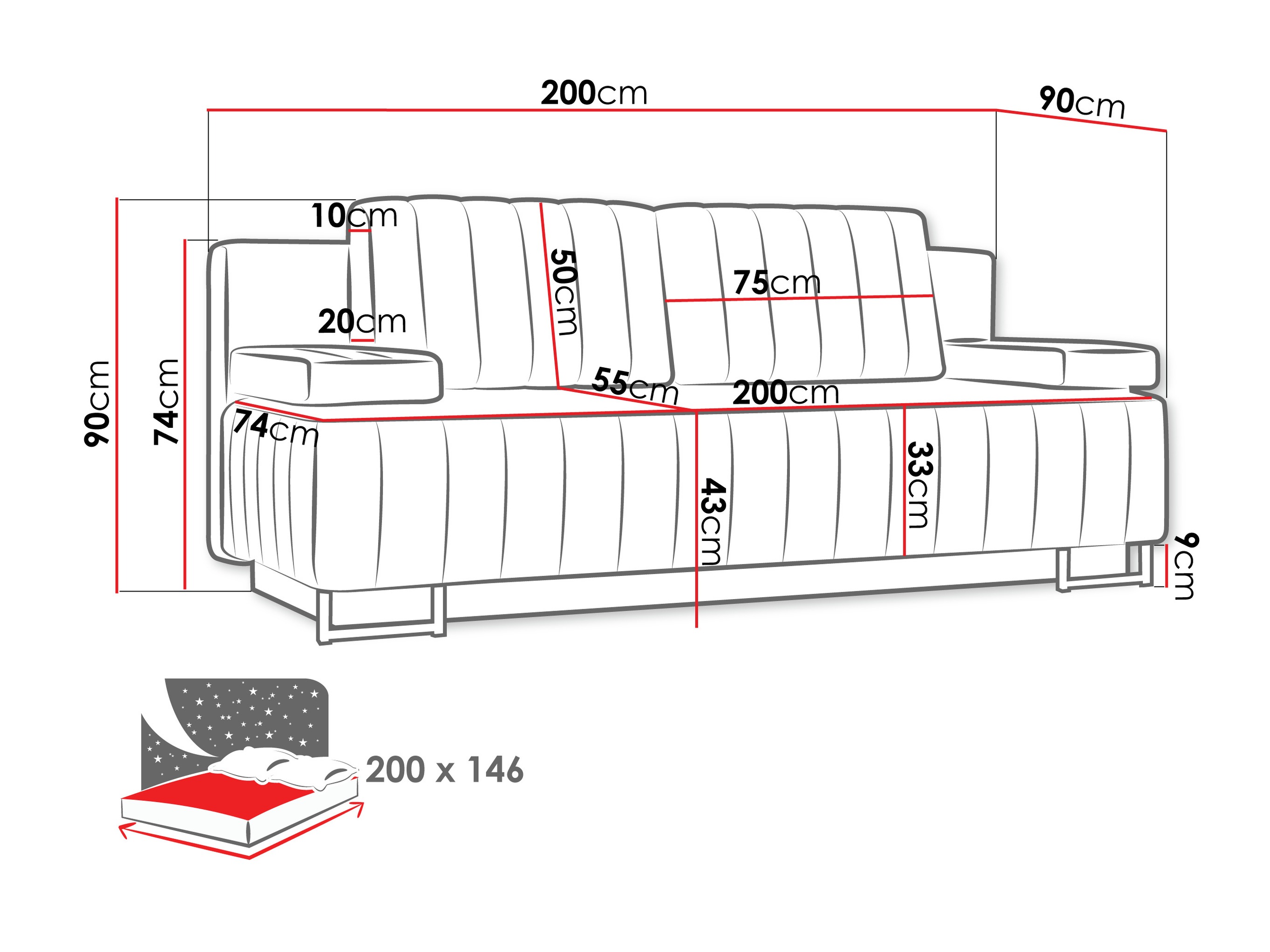 Sofá cama Columbus 152 (Lux 05)