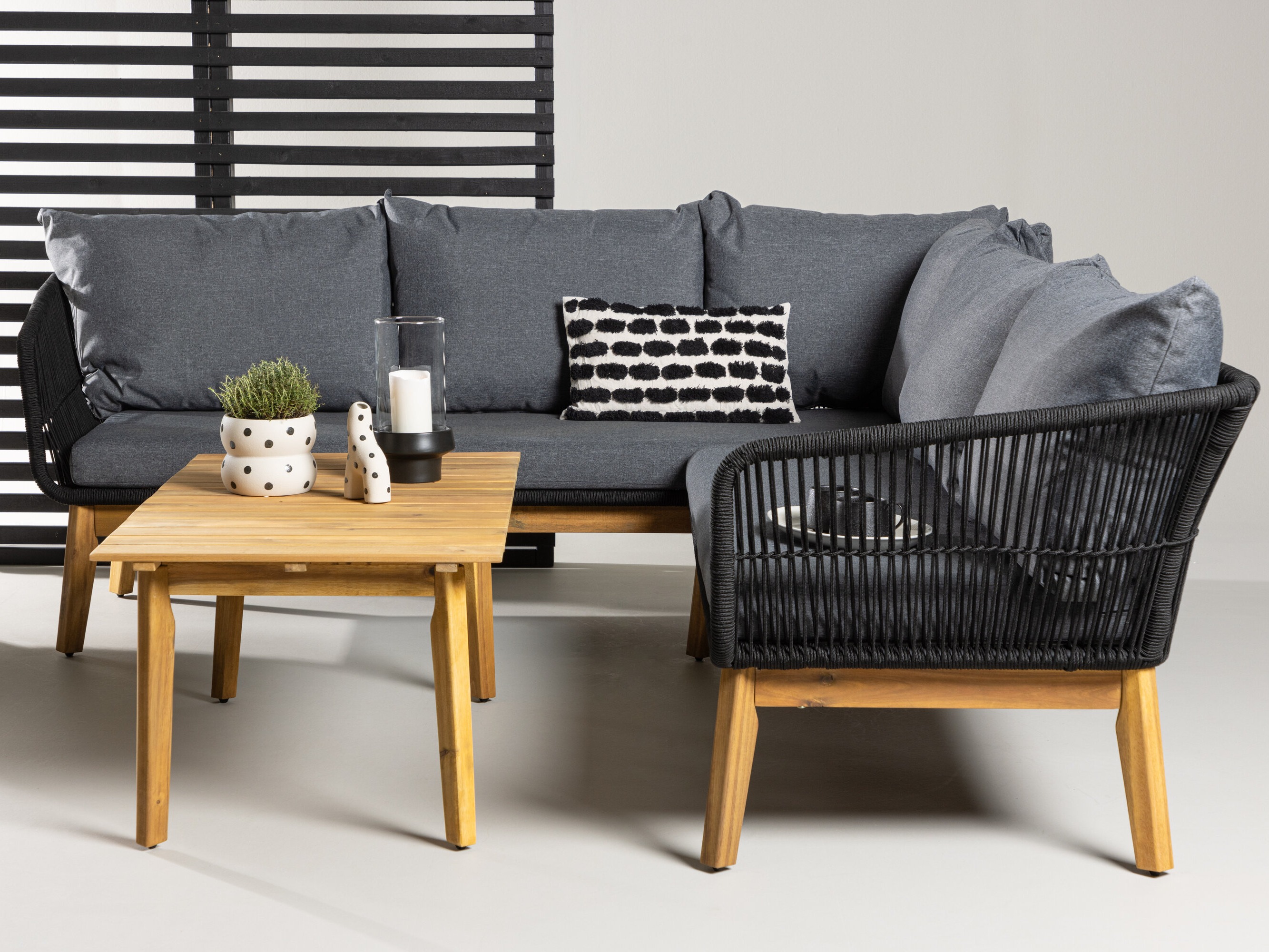 Conjunto de muebles de exterior Dallas 1085 (Acacia + Negro)