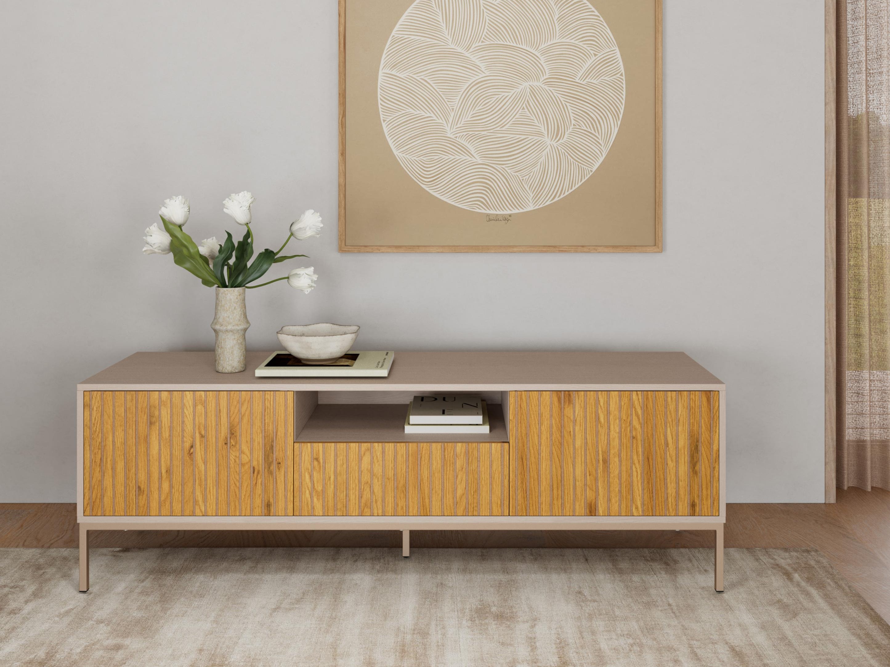 Mueble TV Norsica Sevferi 122 (Roble salvaje + Gris claro)