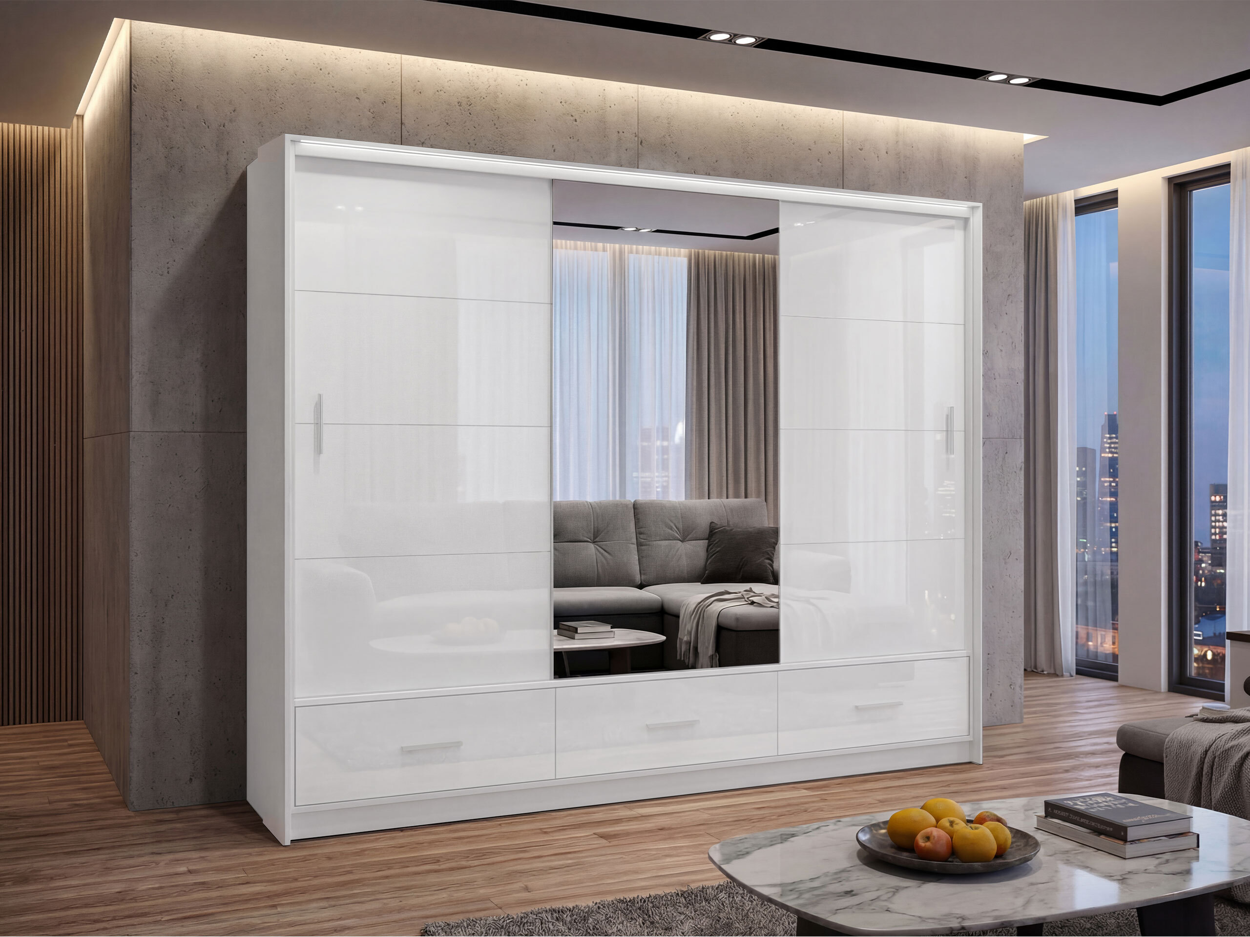 Armario Honolulu 203 (Blanco + Blanco brillante)