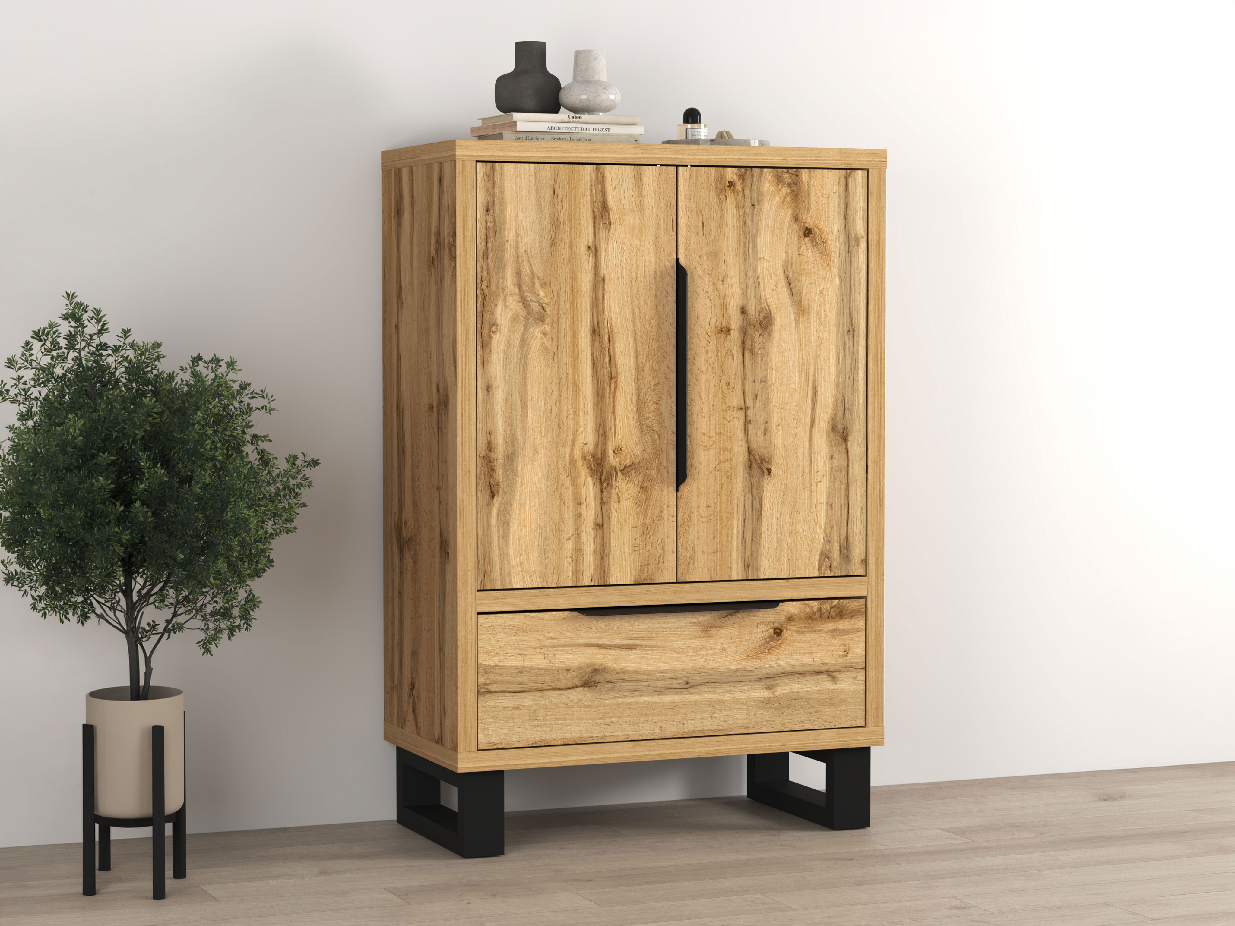 Cómoda Avicavu 128 (Roble wotan + Negro)