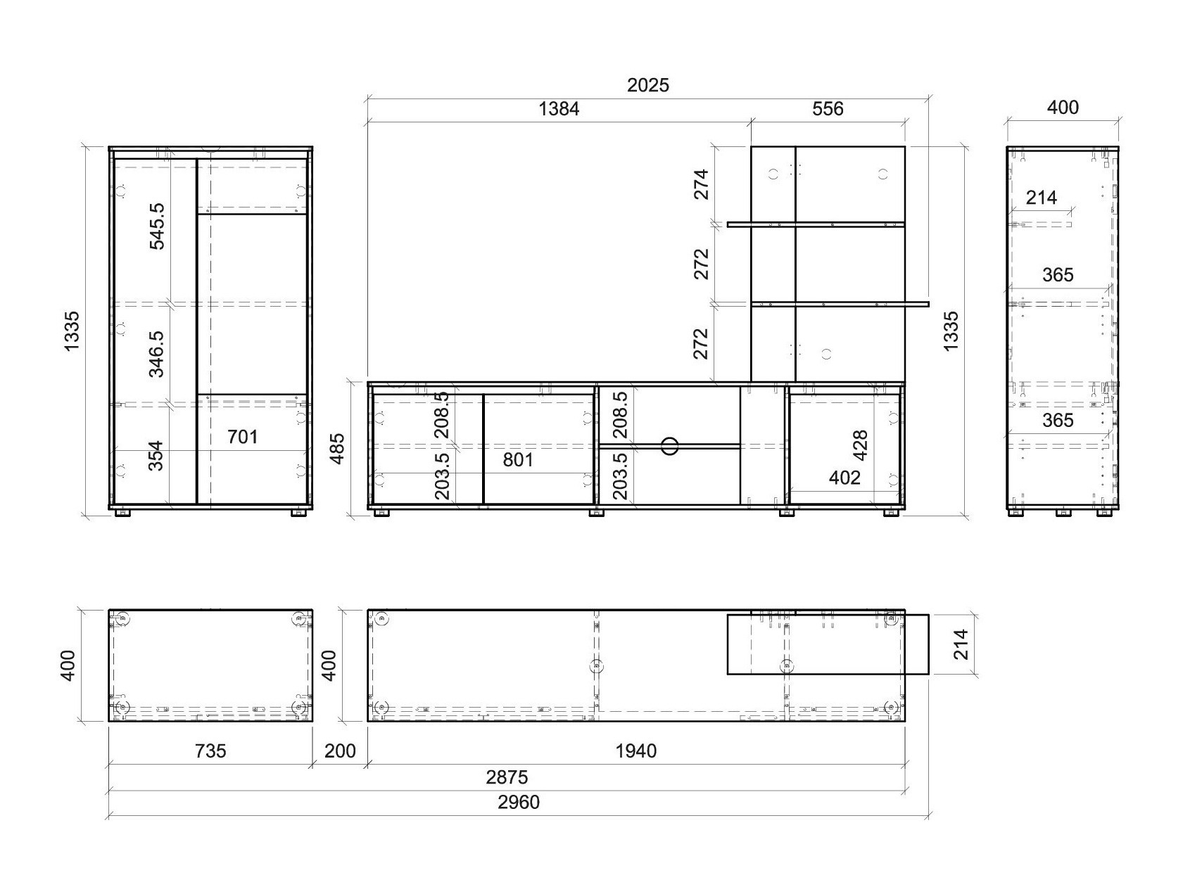 Conjunto de salón Ontario 226 (Antracita + Roble Artisan)
