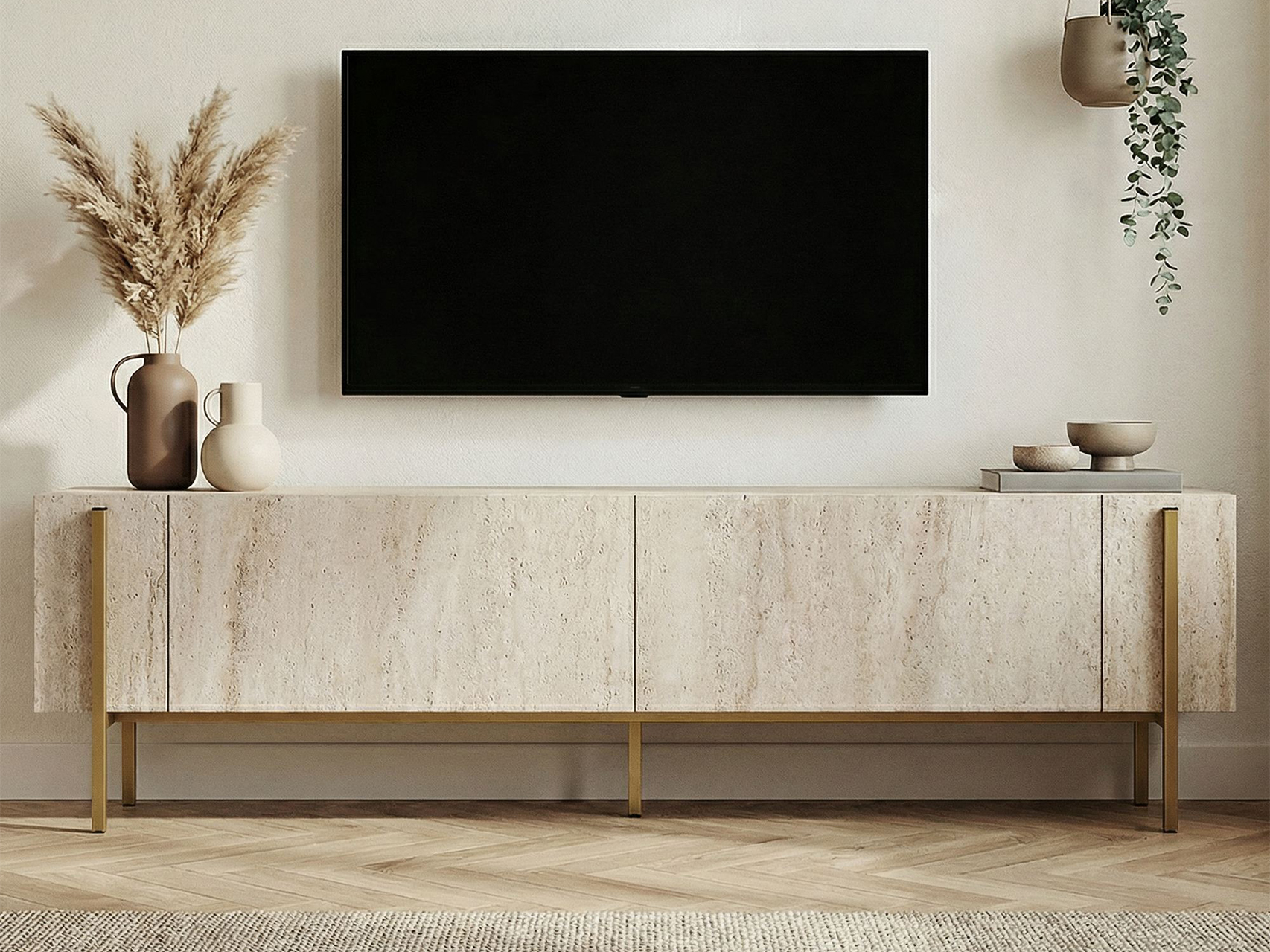 Mueble TV Novato 154 (Dorado + Claro Travertine)