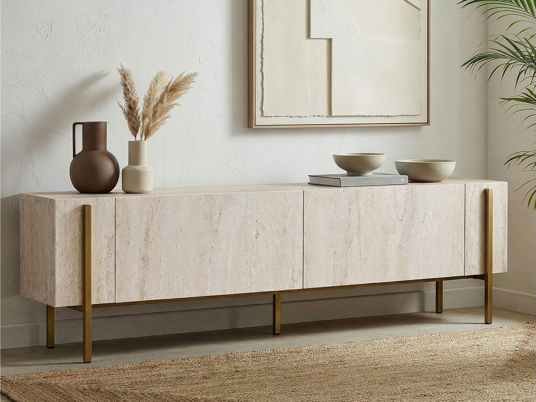 Mueble TV Novato 154 (Dorado + Claro Travertine)