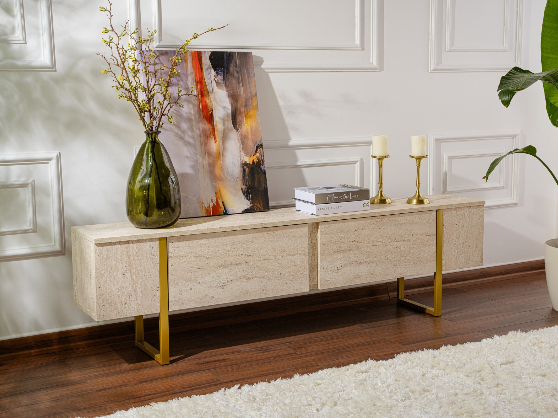 Mueble TV Novato 105 (Claro Travertine + Dorado)