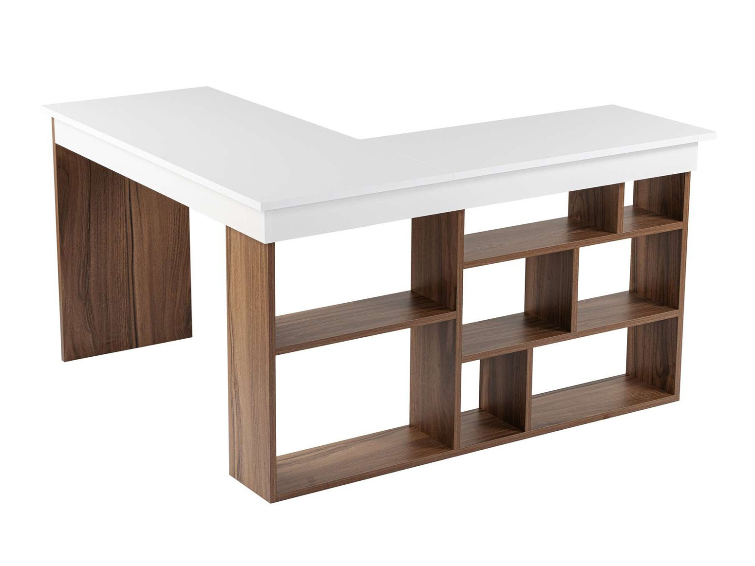 Mesa de ordenador esquinera Novato 159 (Blanco + Nogal)
