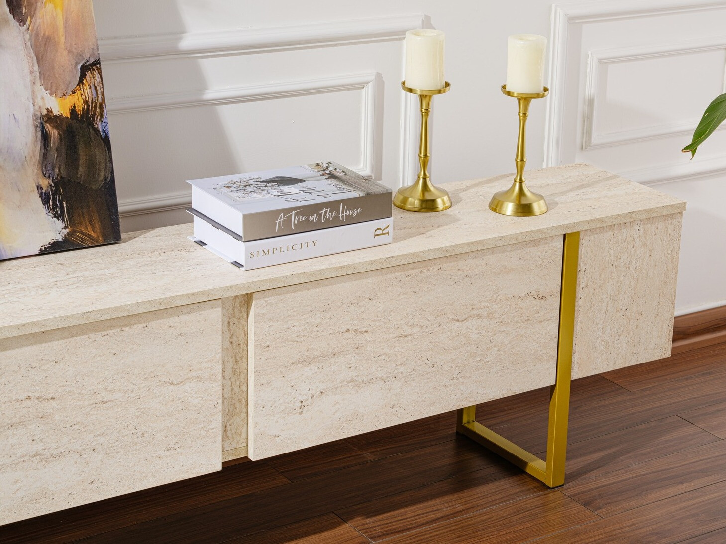 Mueble TV Novato 105 (Claro Travertine + Dorado)