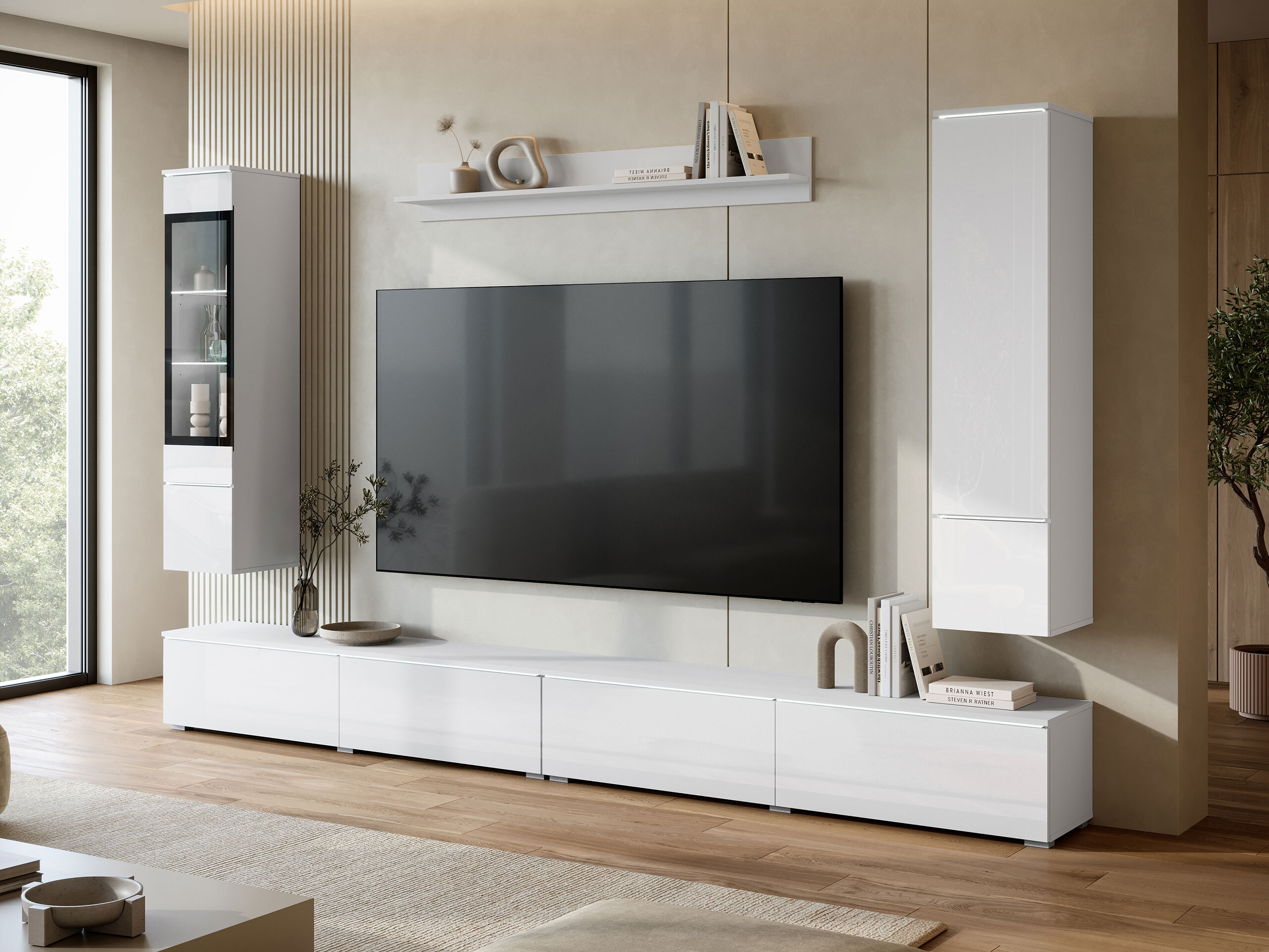 Conjunto de salón Mirfivo 110 (Blanco + Blanco brillante)