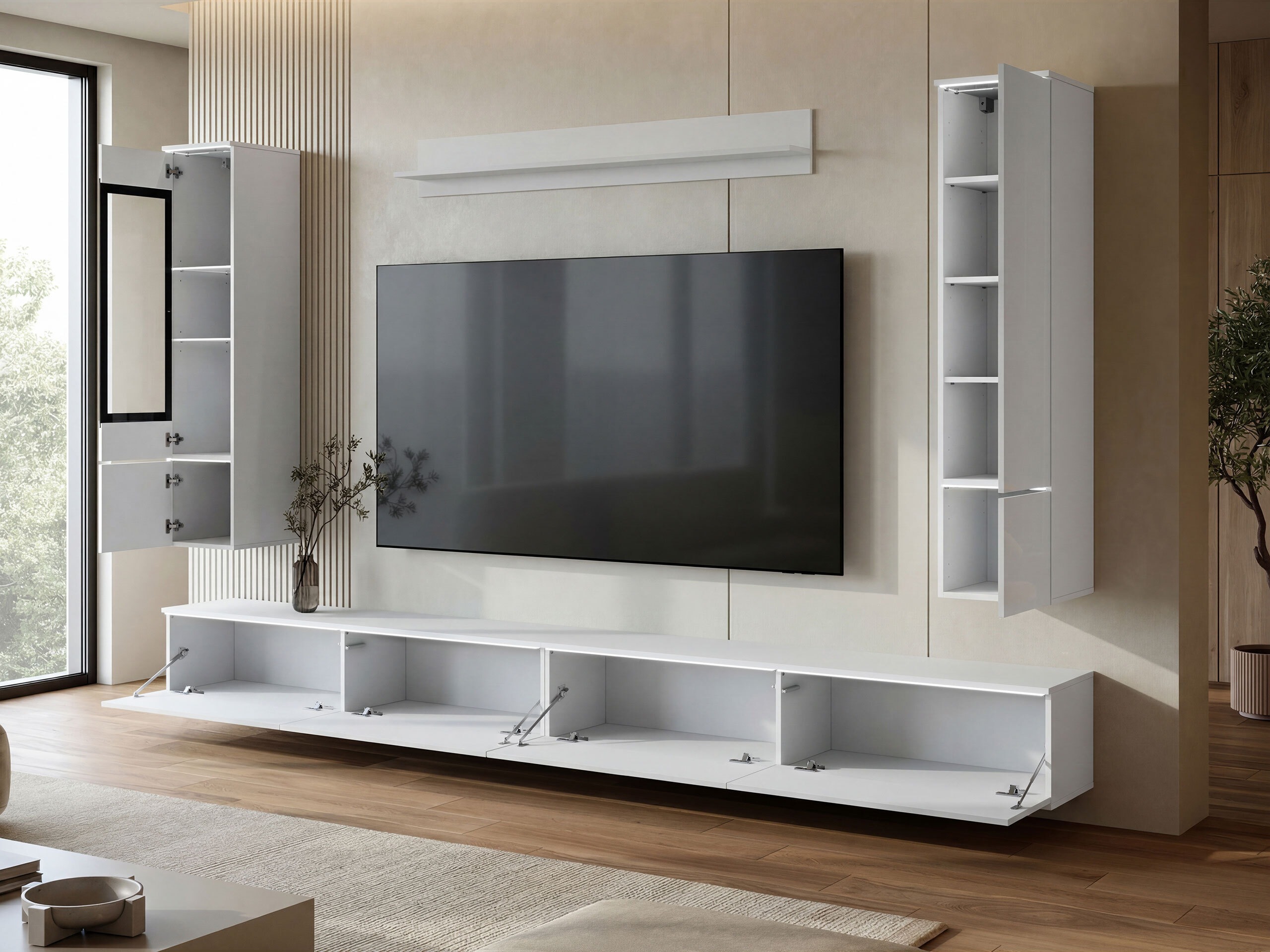 Conjunto de salón Mirfivo 110 (Blanco + Blanco brillante)