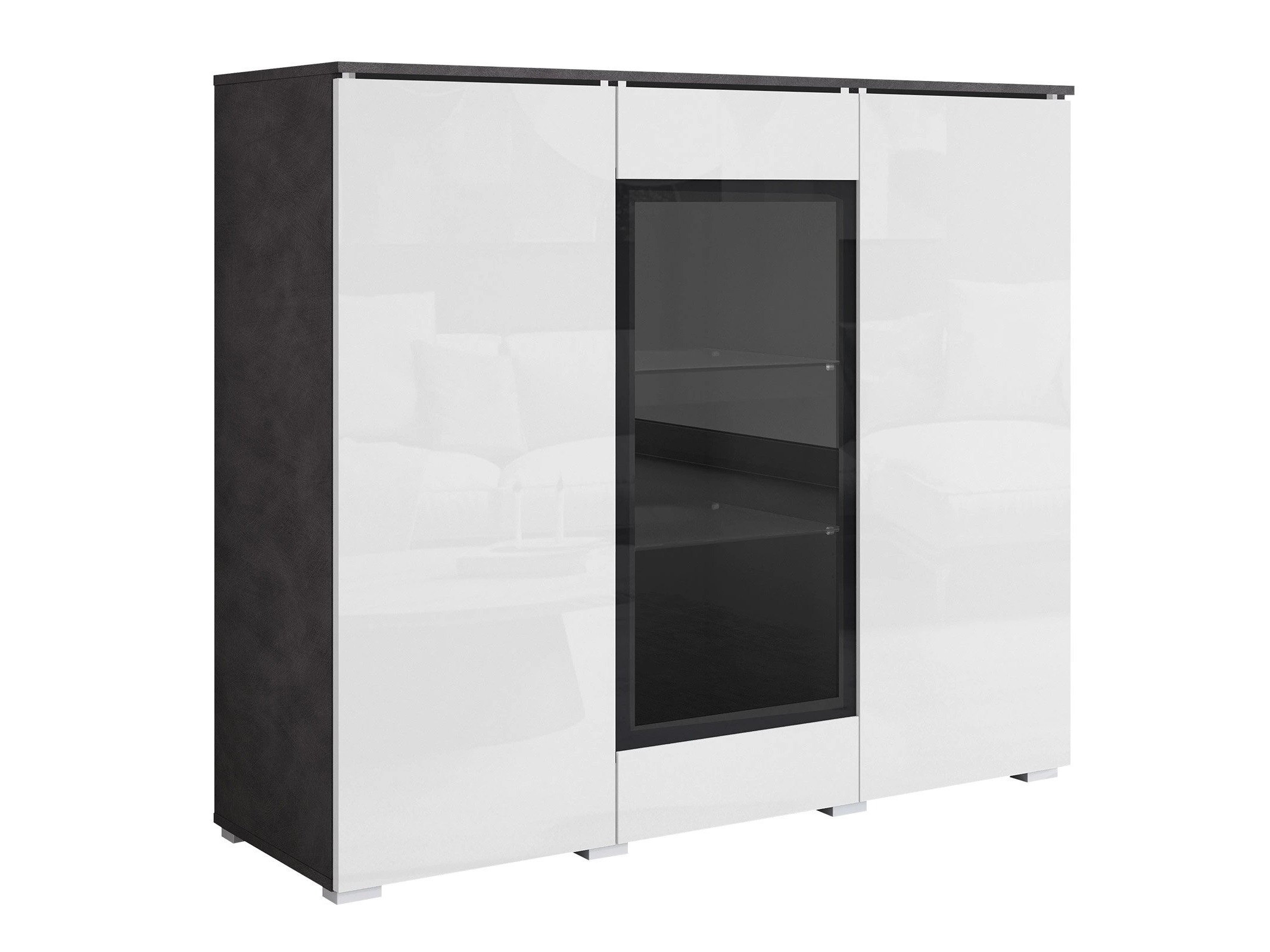 Aparador Mirfivo 103 (Madera gris + Blanco brillante)