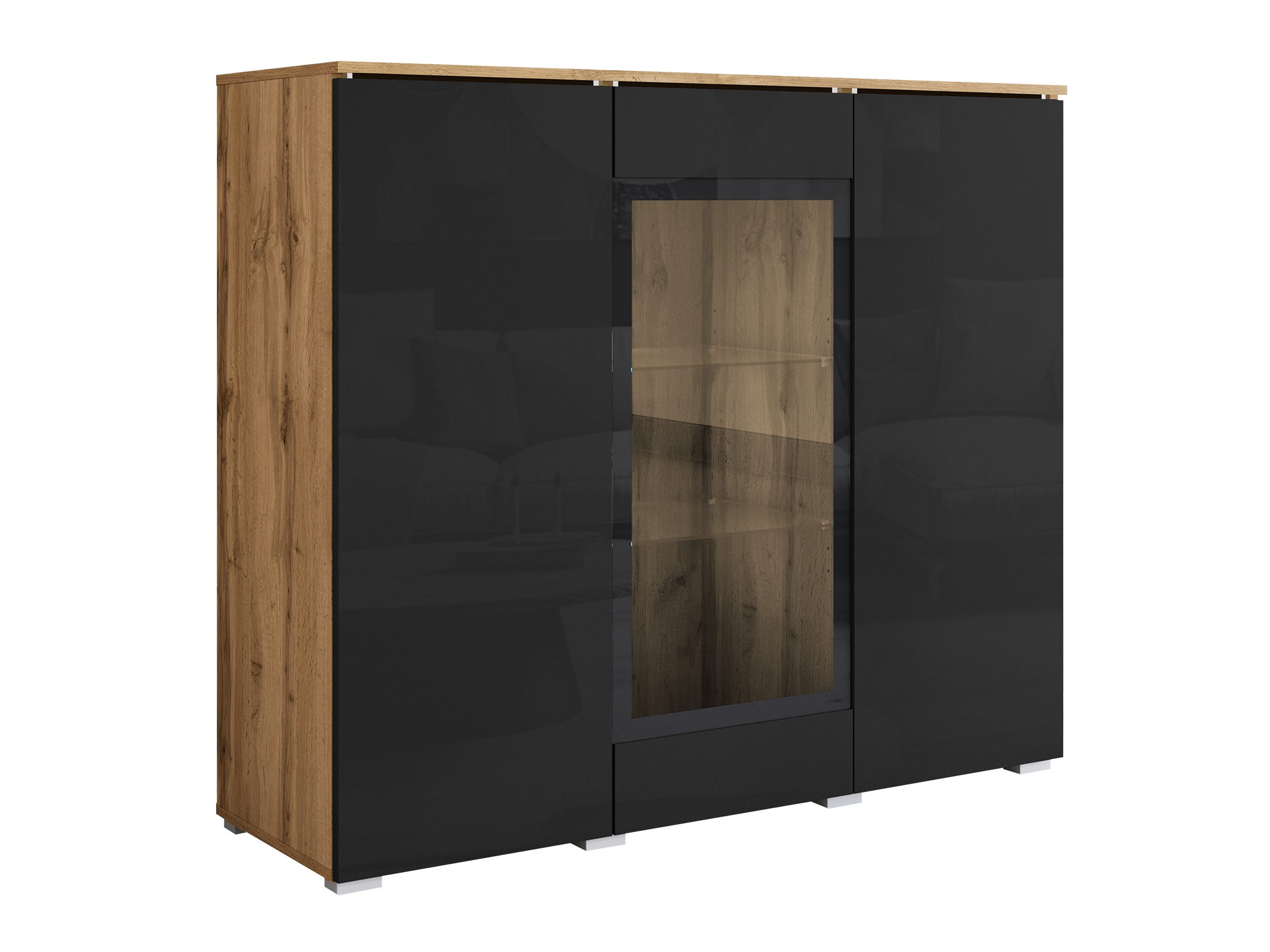Aparador Mirfivo 103 (Roble wotan + Negro brillante)