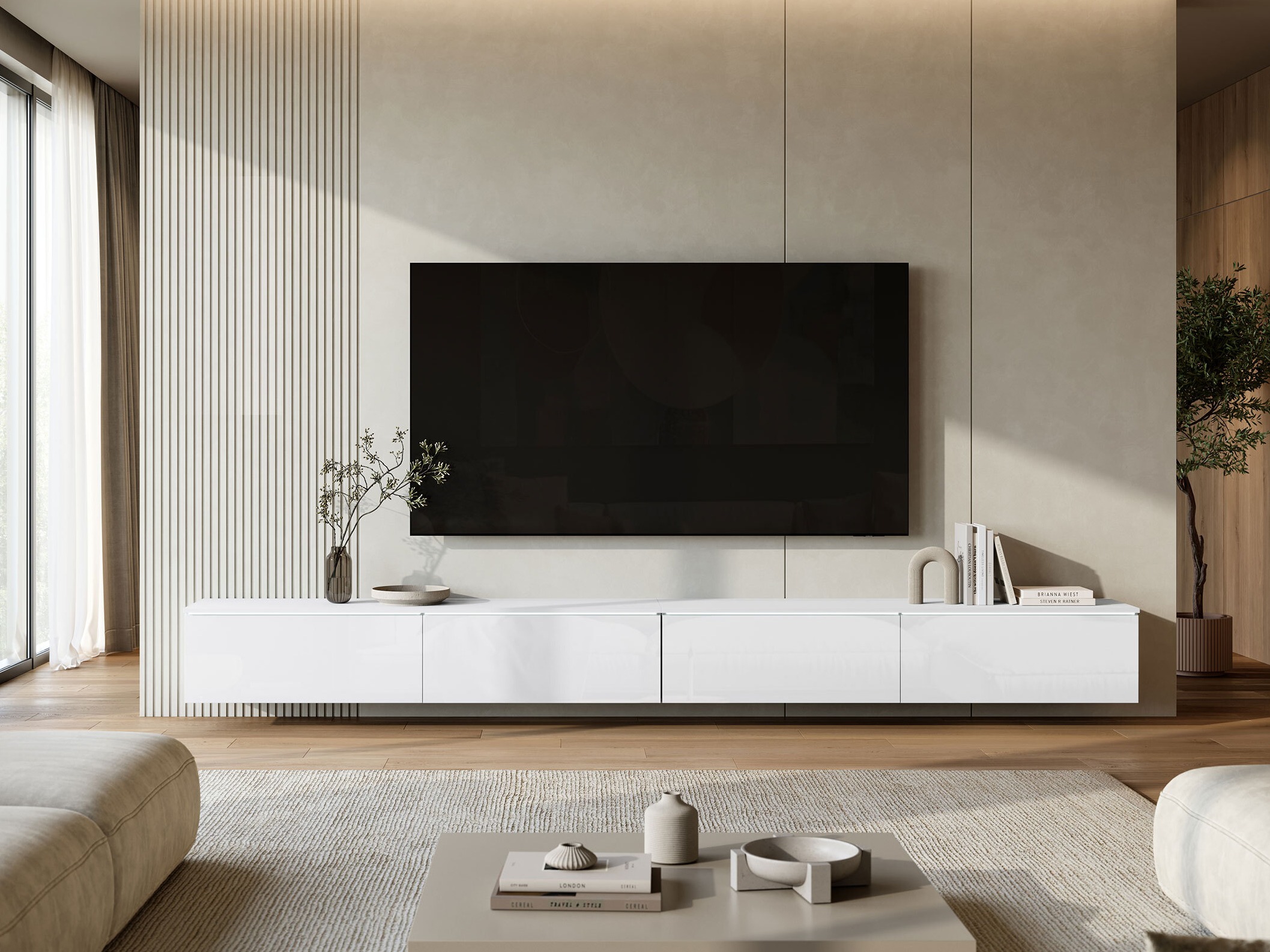 Mueble TV Sarasota 199 (Blanco + Blanco brillante)