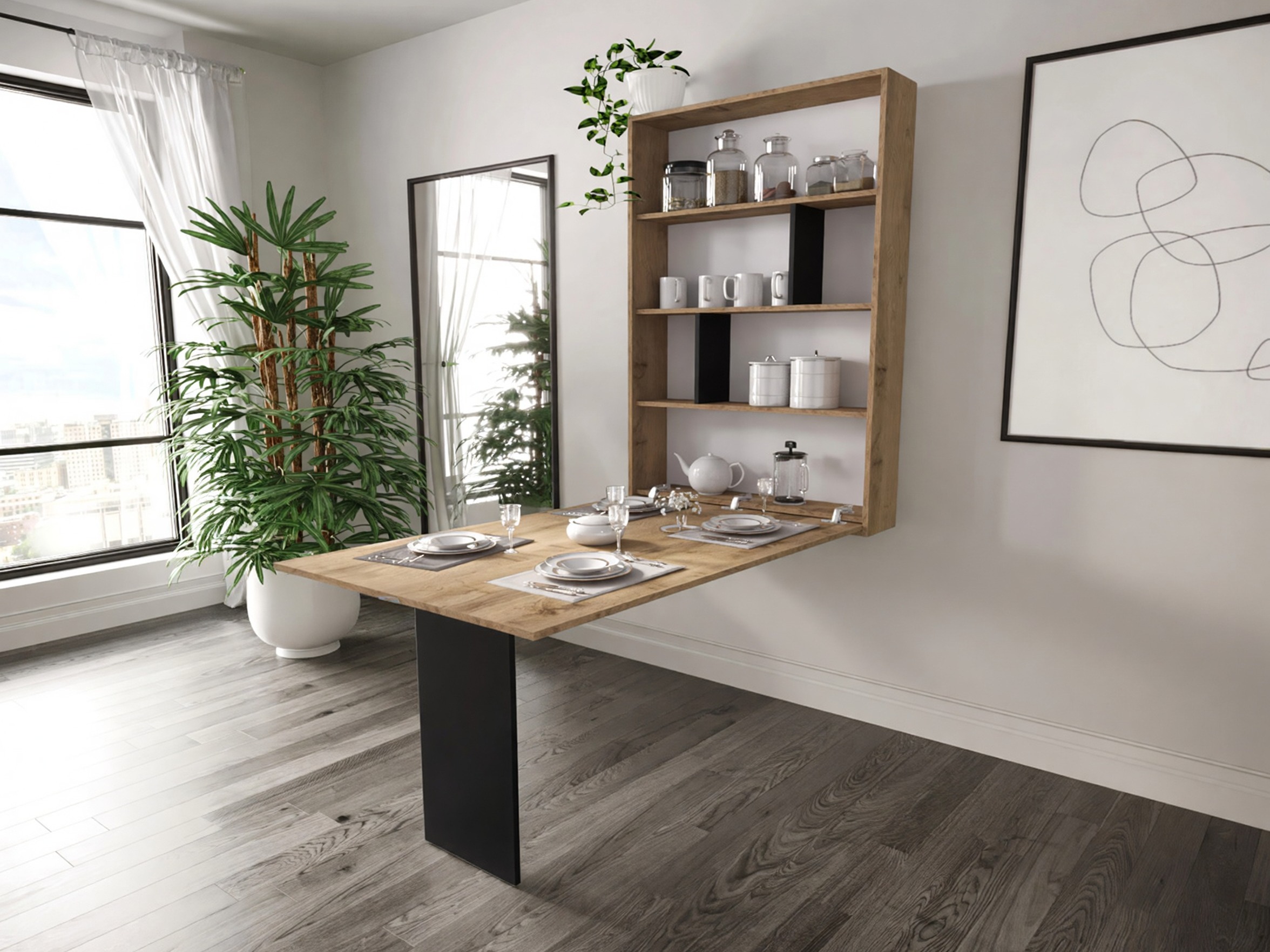 Mesa plegable Pinis III (Negro + Roble wotan)