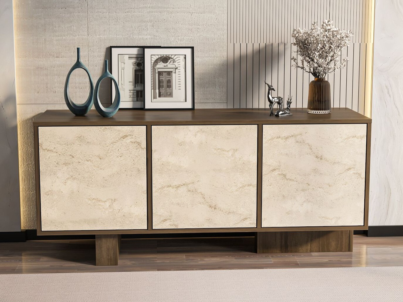 Aparador Kailua 2761 (Nogal + Claro Travertine)