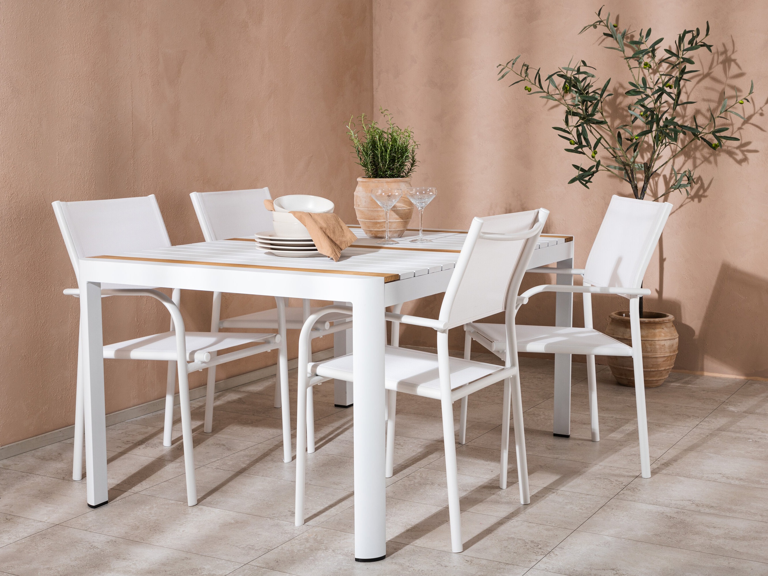 Conjunto de mesa y sillas Dallas 5318 (Blanco + Teca)